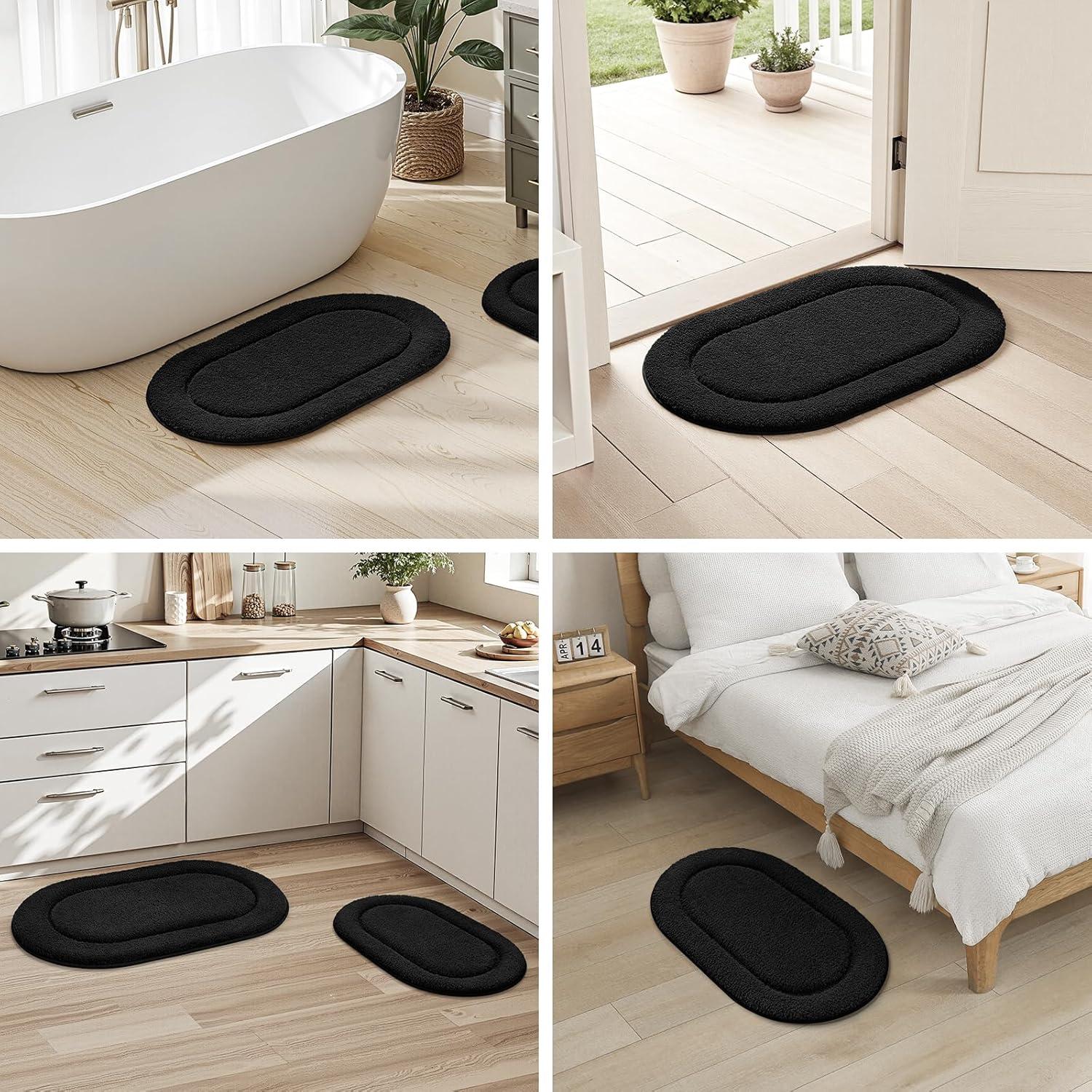 Conjunto de Alfombrillas de Baño HOMEIDEAS 2 Piezas Microfibra Negro