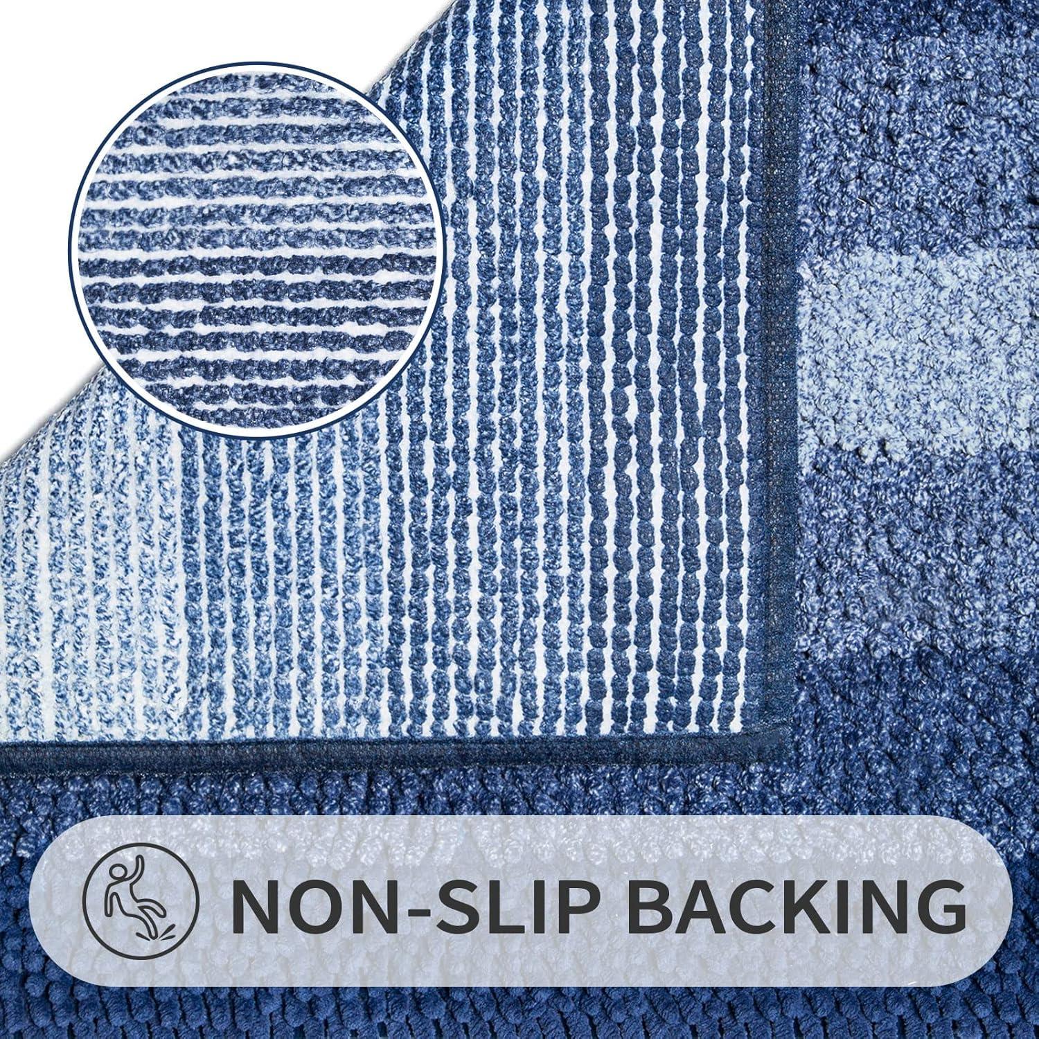 Gibelle Blue Bathroom Rug Set 2 Piece, Chenille Non Slip Bath Mat Set, Absorbent Shower Rug and Bath Room Floor Mats, Quick Dry Bathmat Bathroom Decor Accessories for Tub, 16" x 24", 20" x 32"