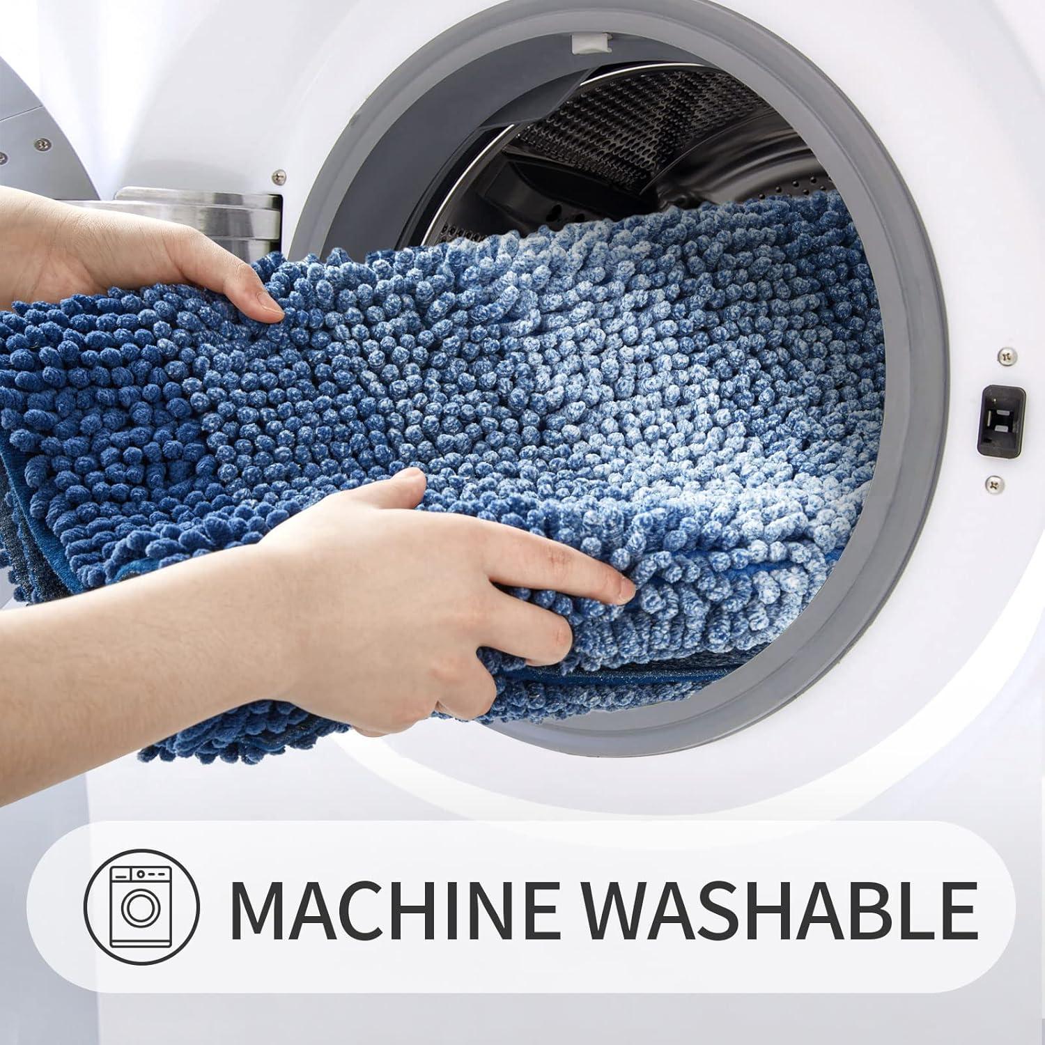 Gibelle Blue Bathroom Rug Set 2 Piece, Chenille Non Slip Bath Mat Set, Absorbent Shower Rug and Bath Room Floor Mats, Quick Dry Bathmat Bathroom Decor Accessories for Tub, 16" x 24", 20" x 32"