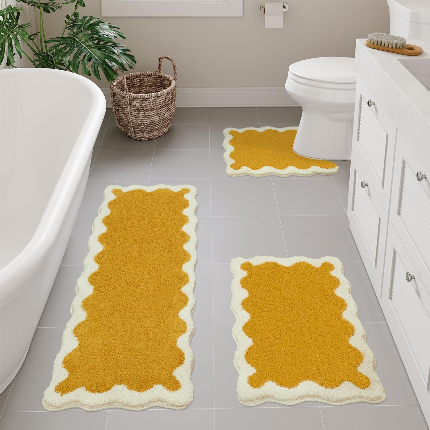 Conjunto de Alfombrillas de Baño Uphome 3 Piezas Amarillo Antideslizante