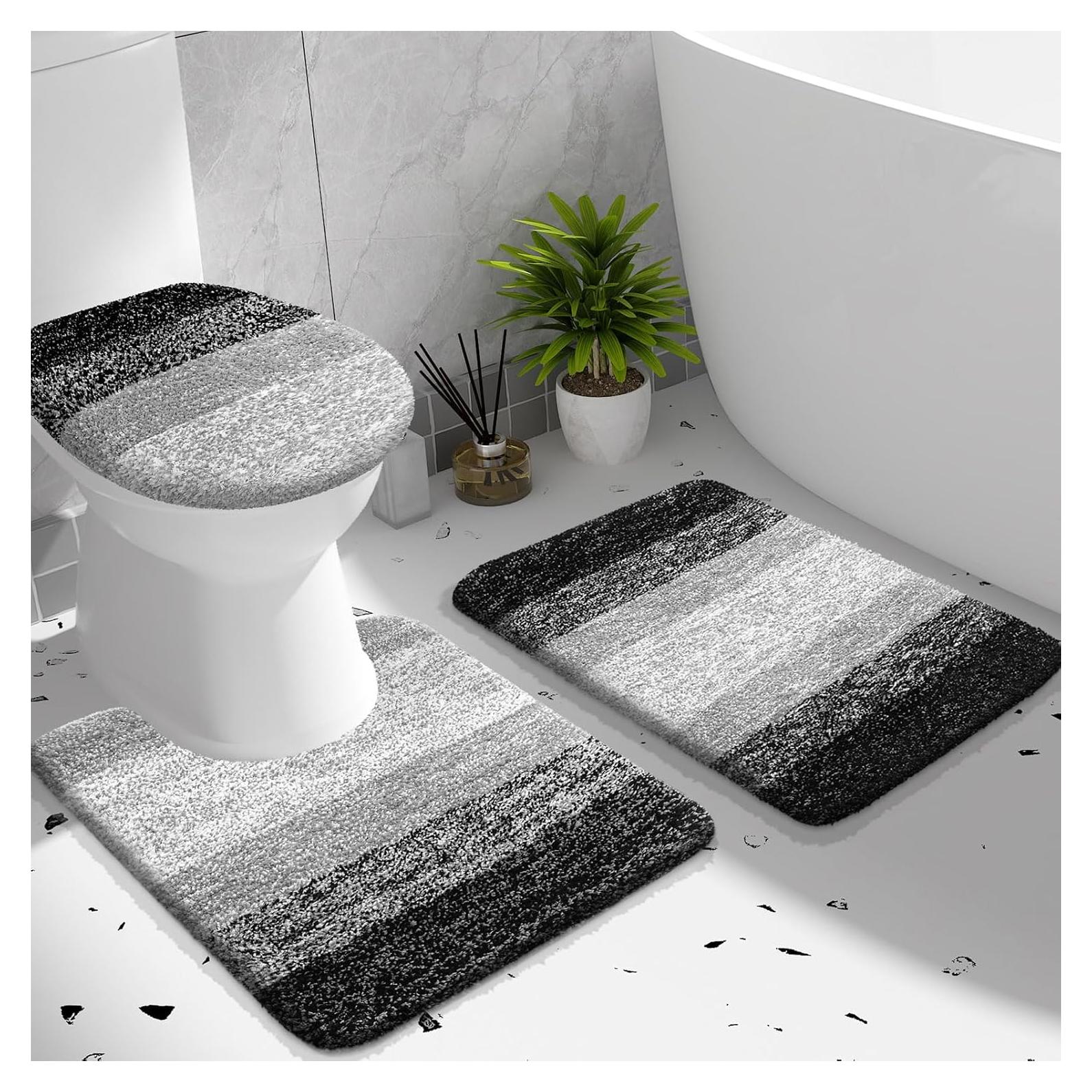 Conjunto de Alfombrillas de Baño OLANLY 3 Piezas Microfibra Negro