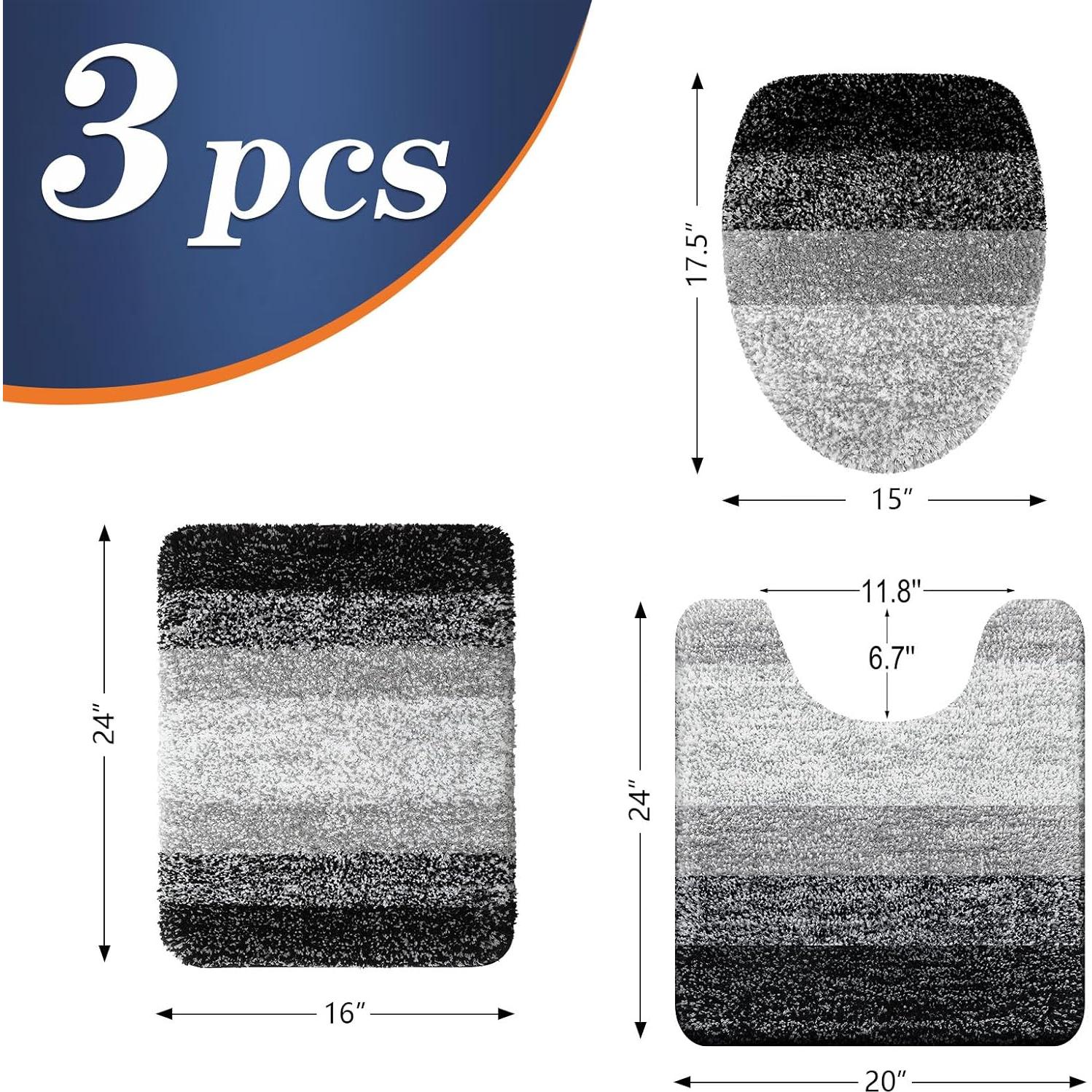 Conjunto de Alfombrillas de Baño OLANLY 3 Piezas Microfibra Negro