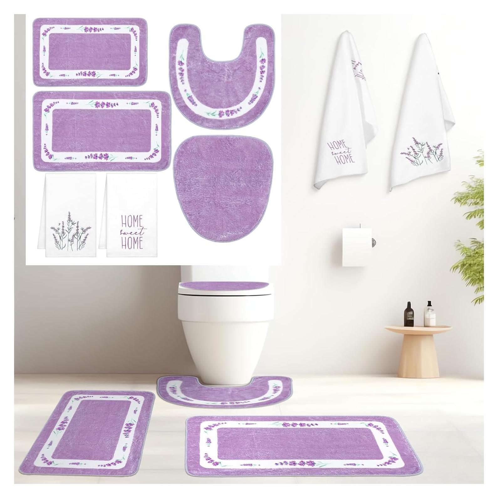 Conjunto de 6 Alfombrillas de Baño Nuanchu Lavanda Antideslizante