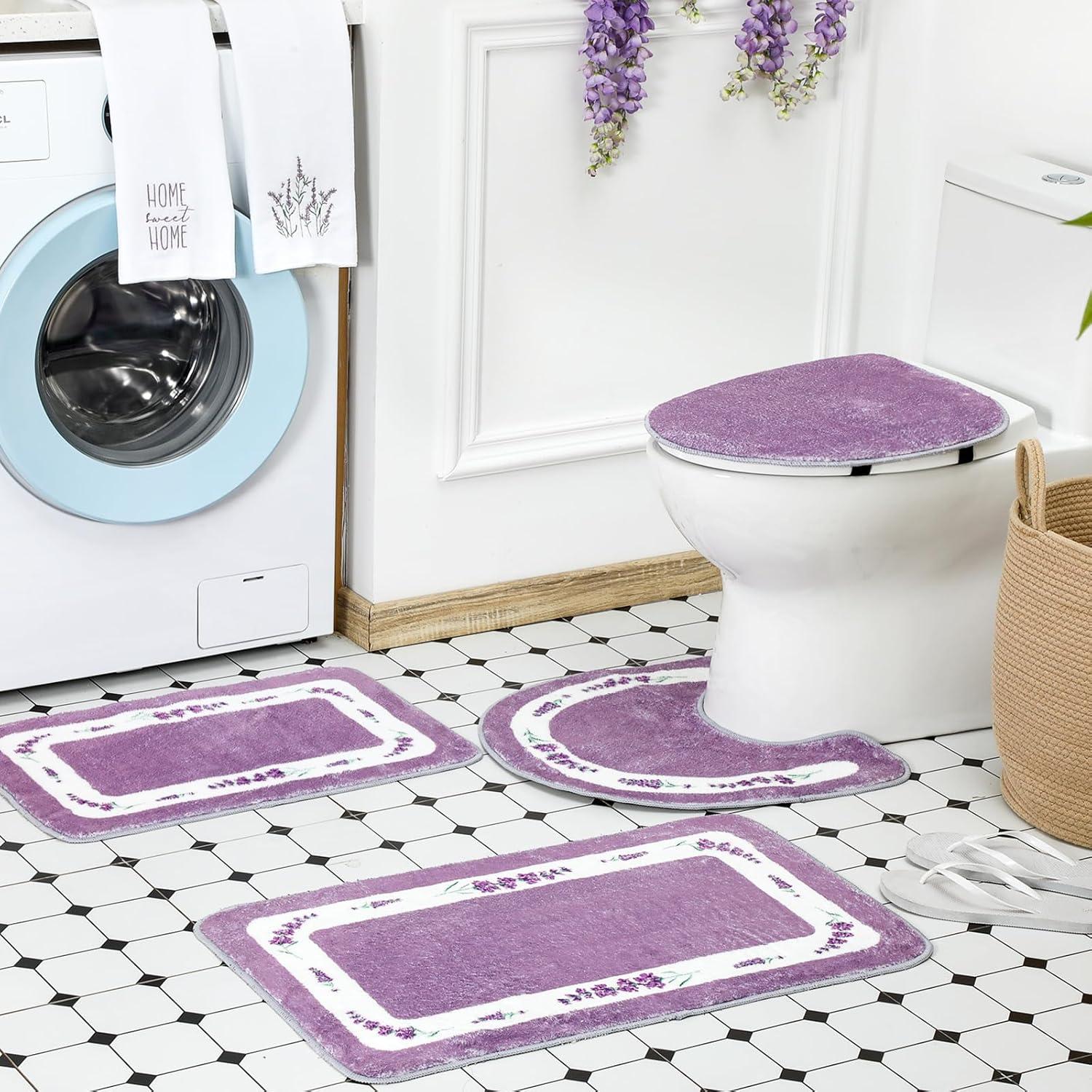 Conjunto de 6 Alfombrillas de Baño Nuanchu Lavanda Antideslizante