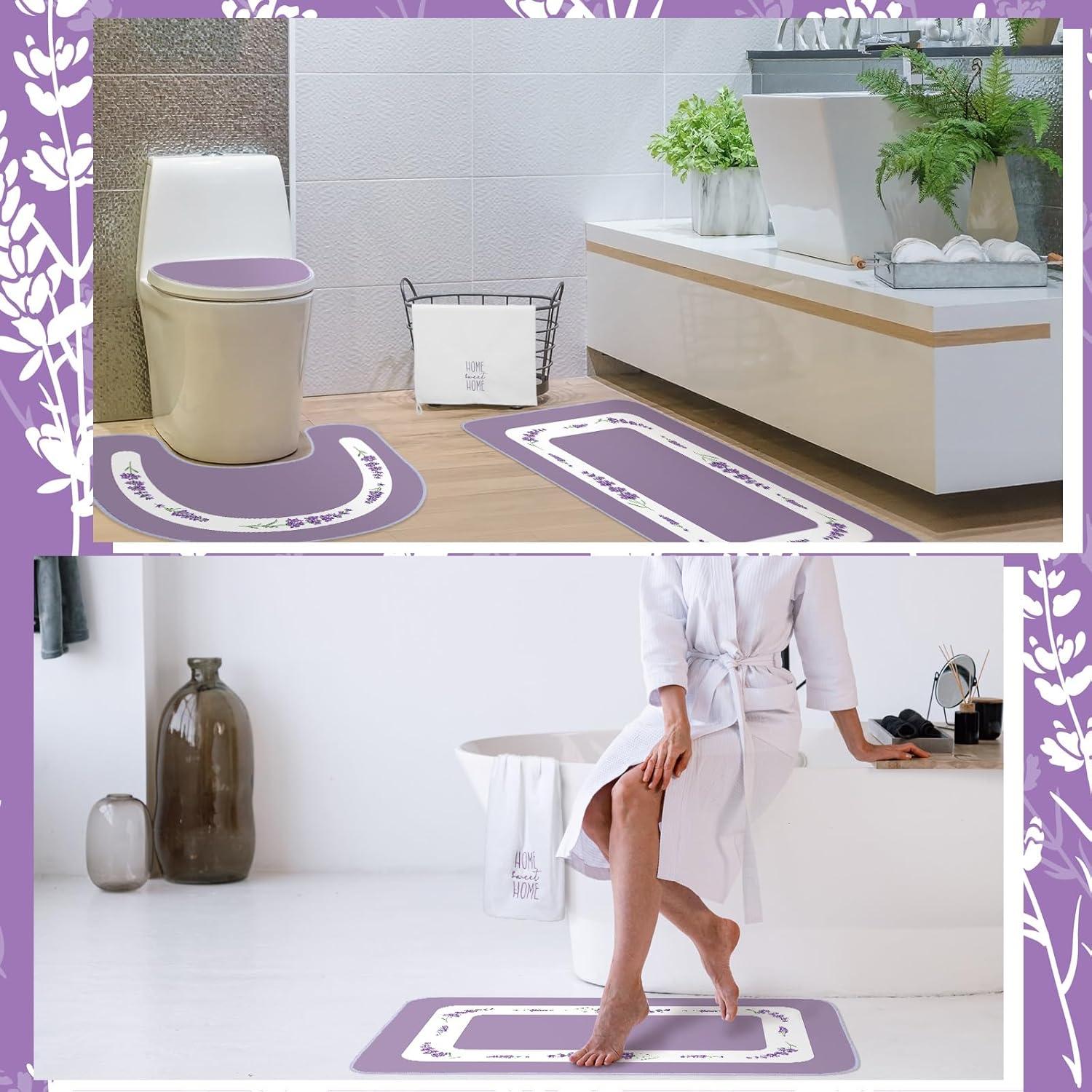 Conjunto de 6 Alfombrillas de Baño Nuanchu Lavanda Antideslizante