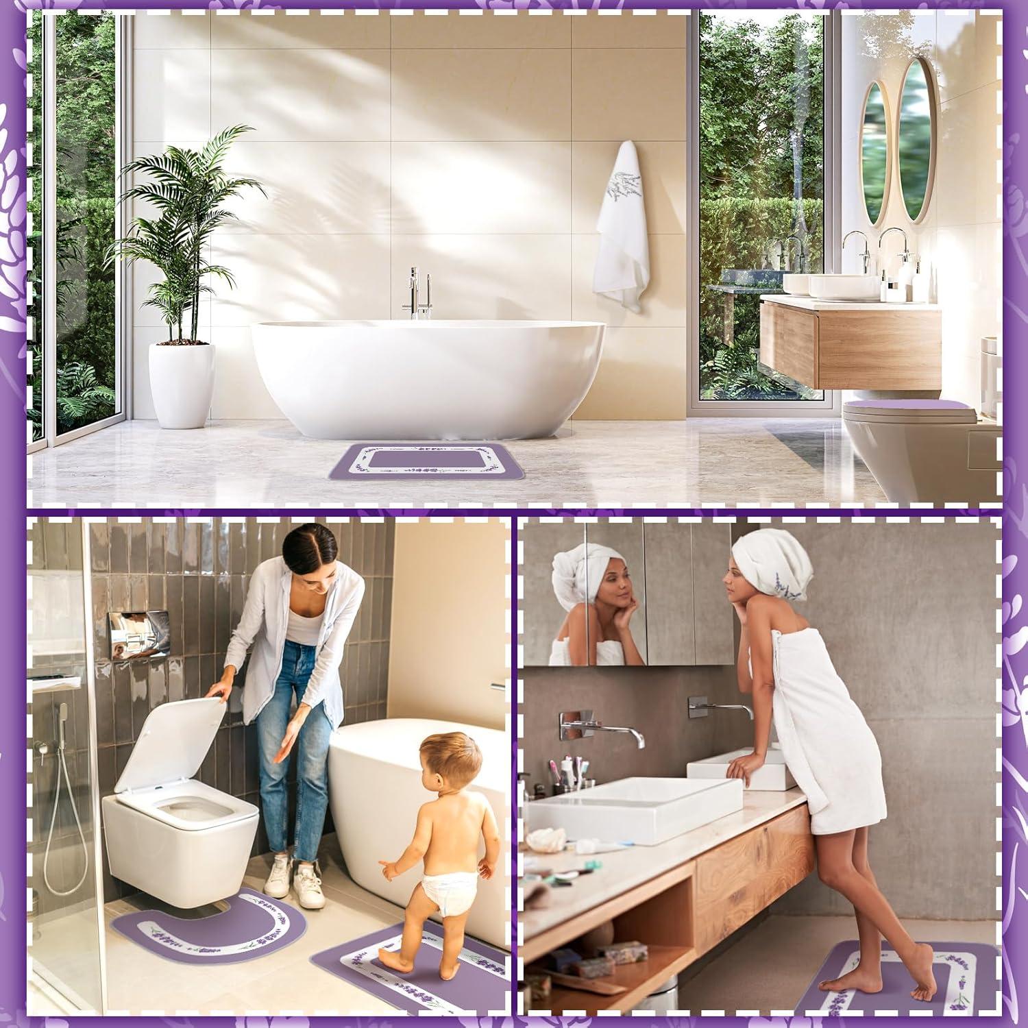 Conjunto de 6 Alfombrillas de Baño Nuanchu Lavanda Antideslizante