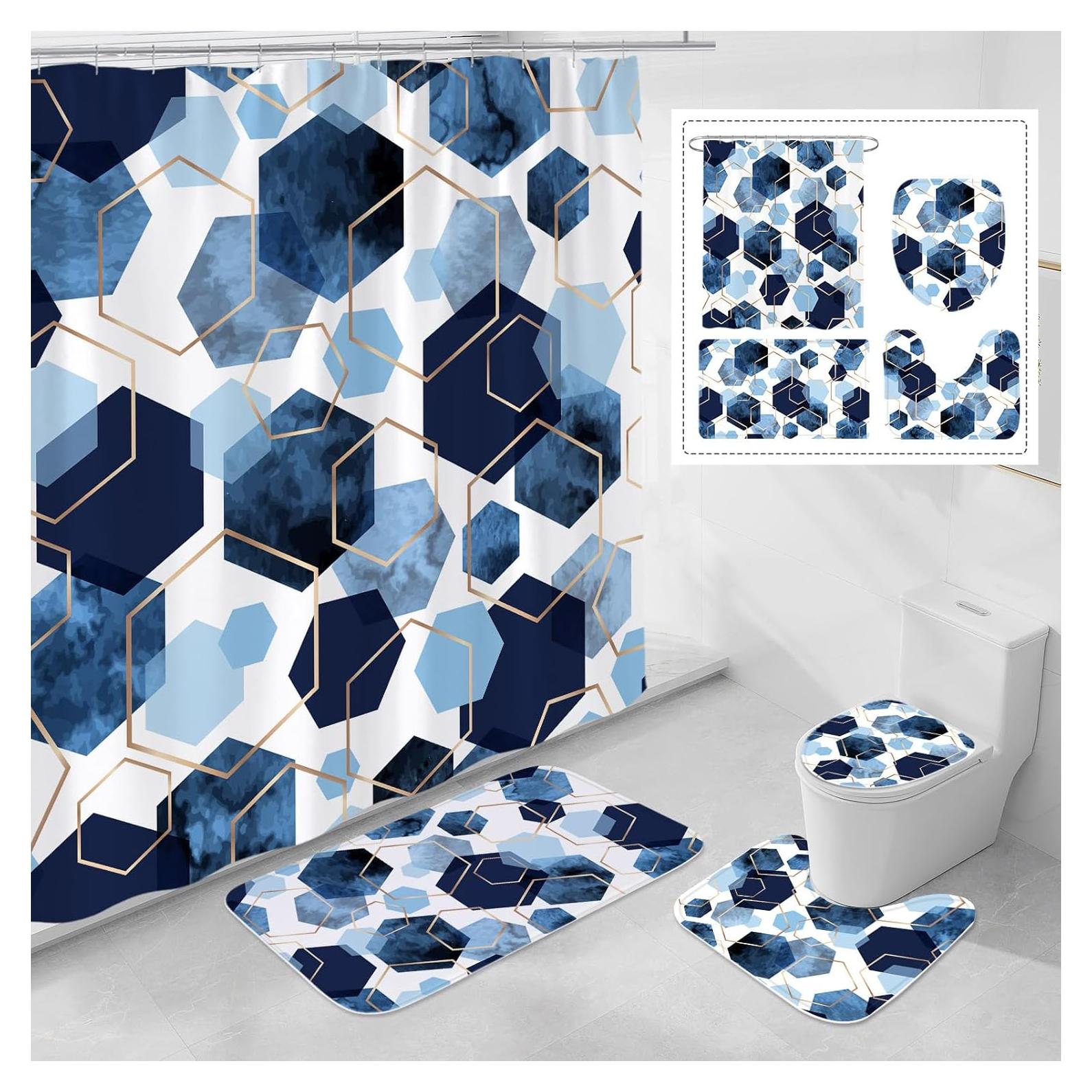 Juego de Cortina de Ducha Moderna Litabel 4 Piezas Azul Marino