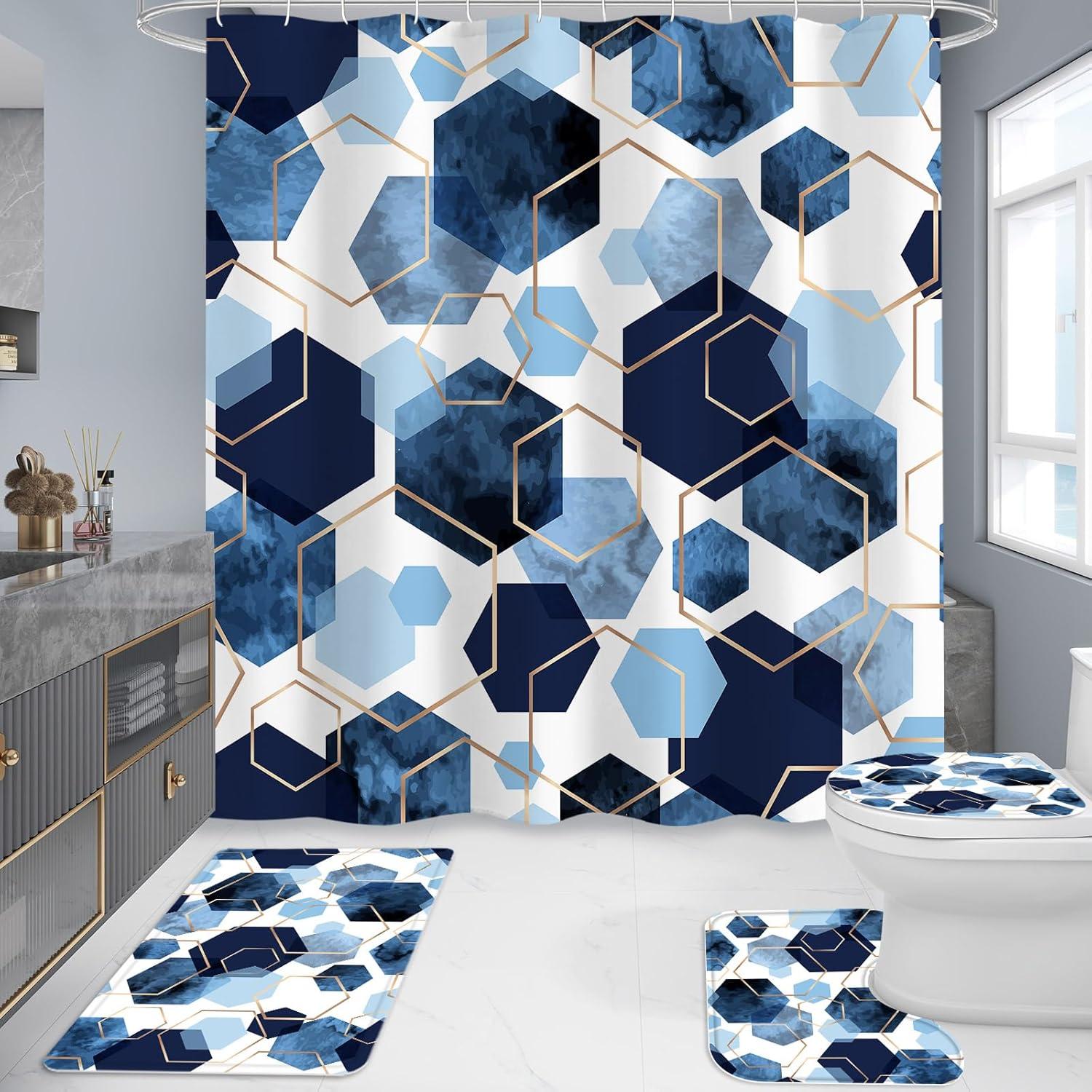 Juego de Cortina de Ducha Moderna Litabel 4 Piezas Azul Marino