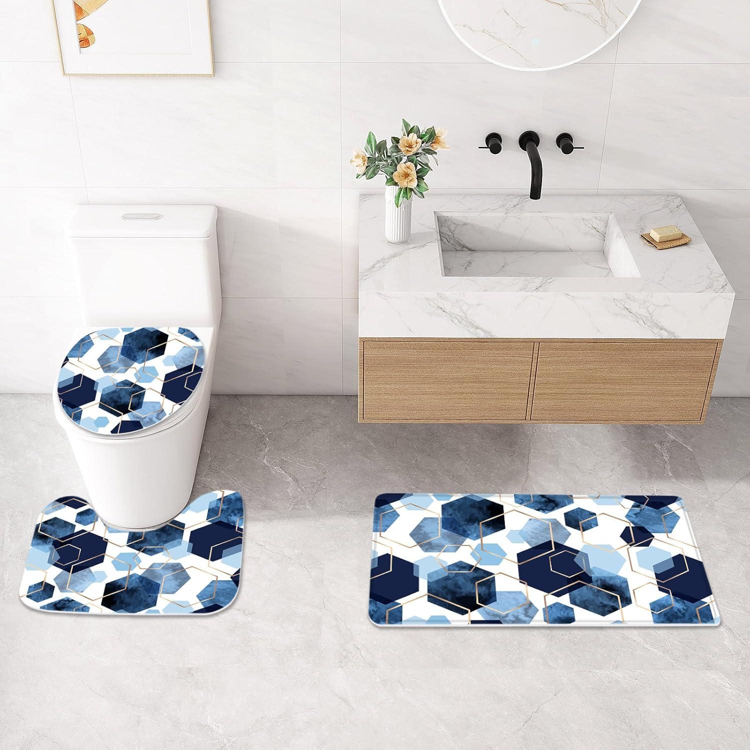 Juego de Cortina de Ducha Moderna Litabel 4 Piezas Azul Marino