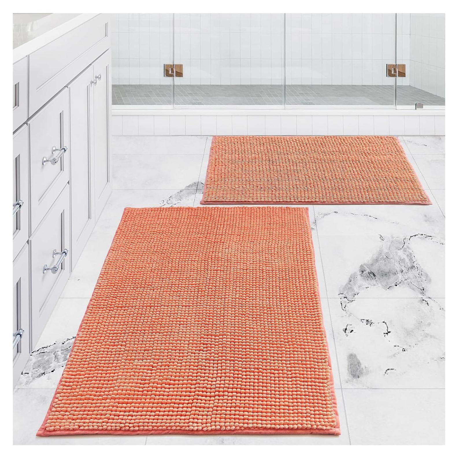 Alfombra de Baño Civkor Chenilla Antideslizante 2 Piezas Coral