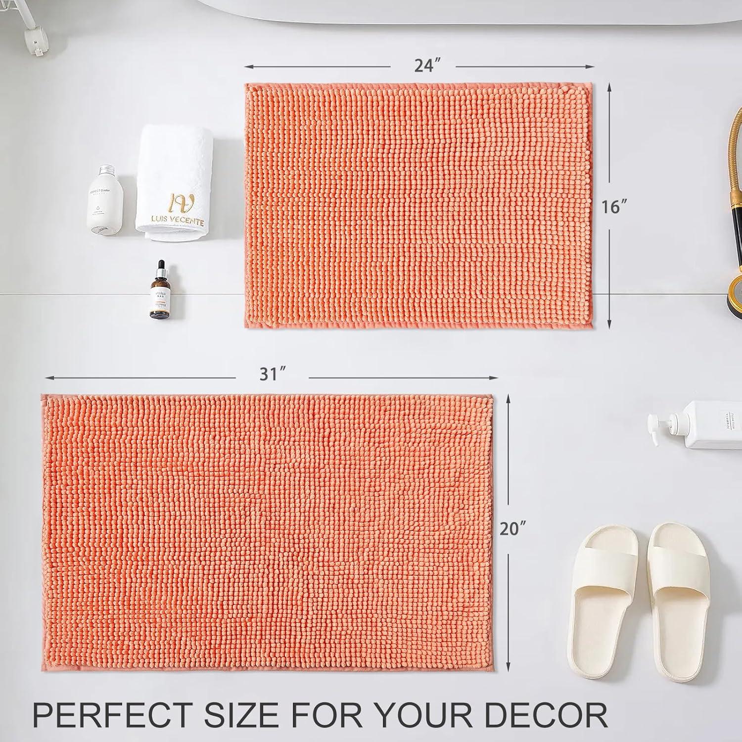 Alfombra de Baño Civkor Chenilla Antideslizante 2 Piezas Coral
