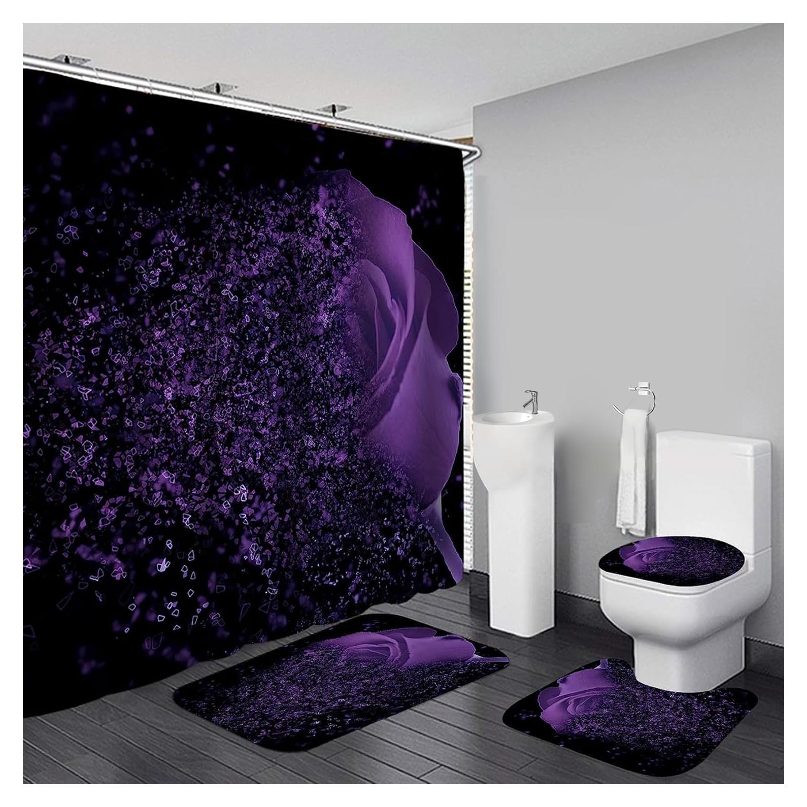 Cortina de Ducha Rosa Púrpura Yddsky 4 Pcs Impermeable