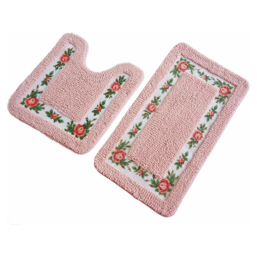 Juego de 2 Alfombrillas de Baño Antideslizantes UKELER Rosa Floral
