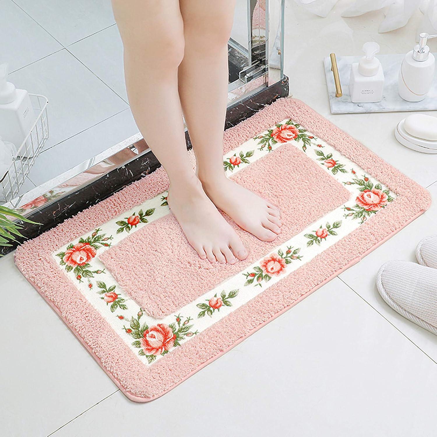 Juego de 2 Alfombrillas de Baño Antideslizantes UKELER Rosa Floral