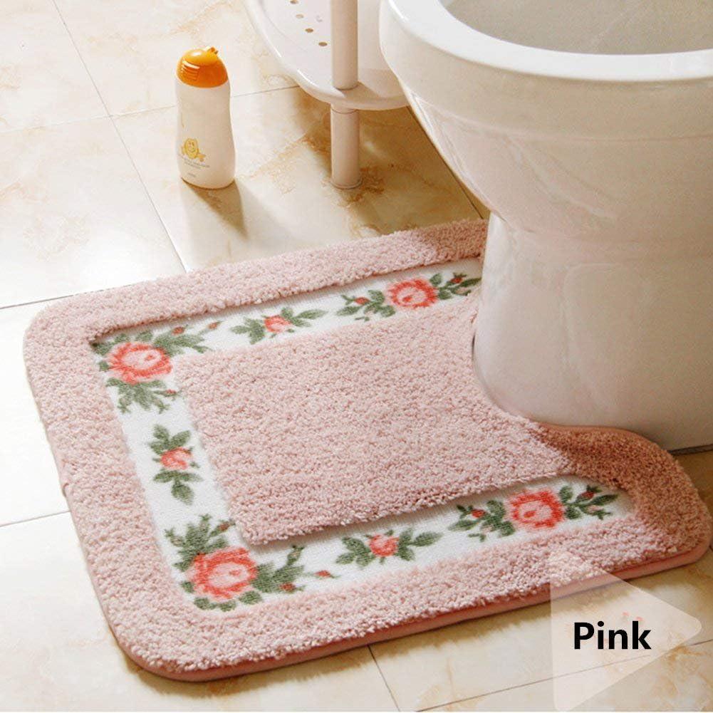 Juego de 2 Alfombrillas de Baño Antideslizantes UKELER Rosa Floral