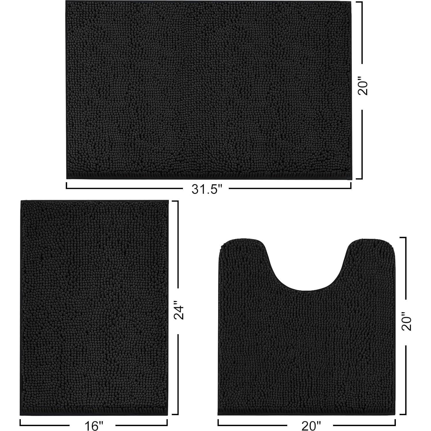 Juego de Alfombrillas de Baño 3 Piezas Hbsmat Chenille Negro