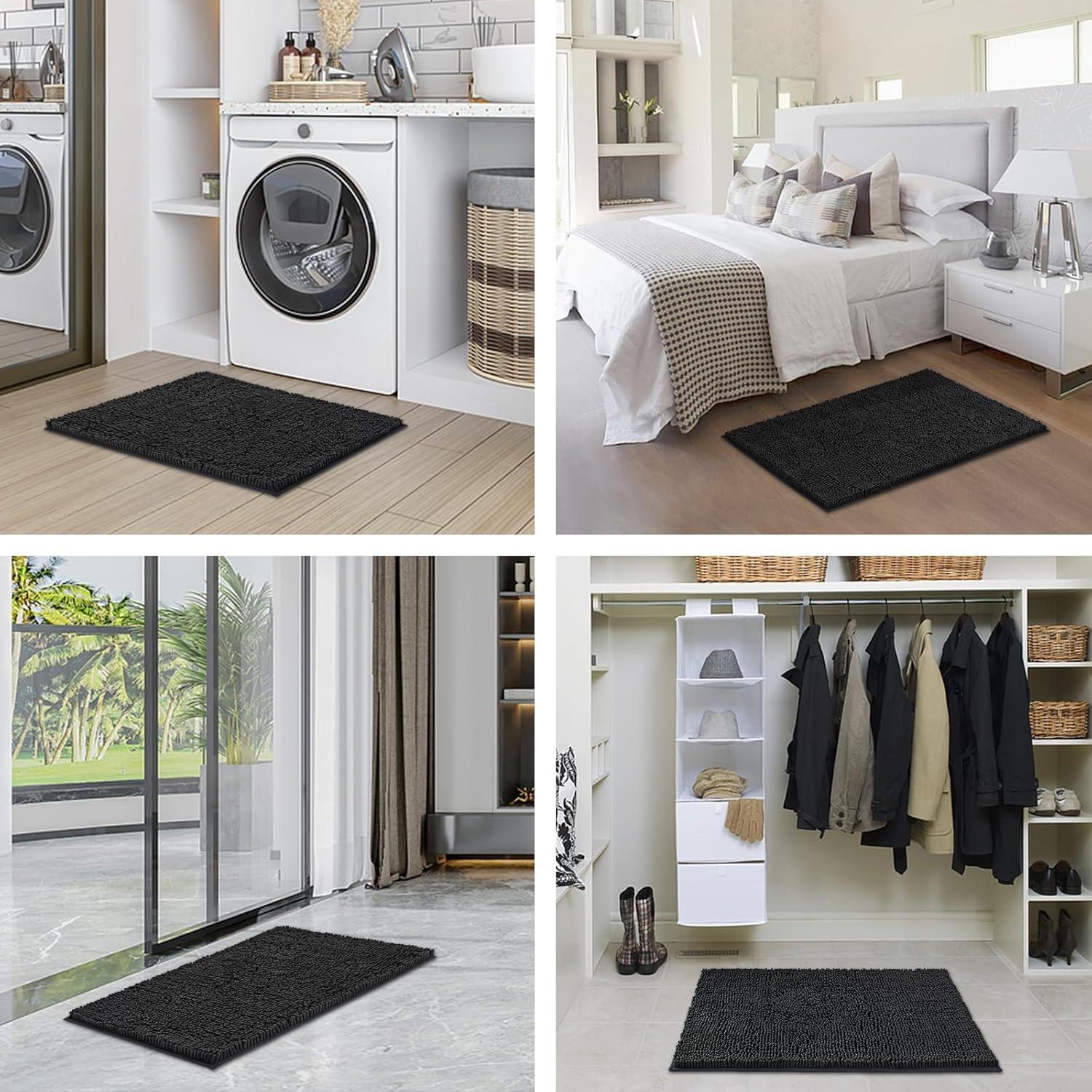 Juego de Alfombrillas de Baño 3 Piezas Hbsmat Chenille Negro