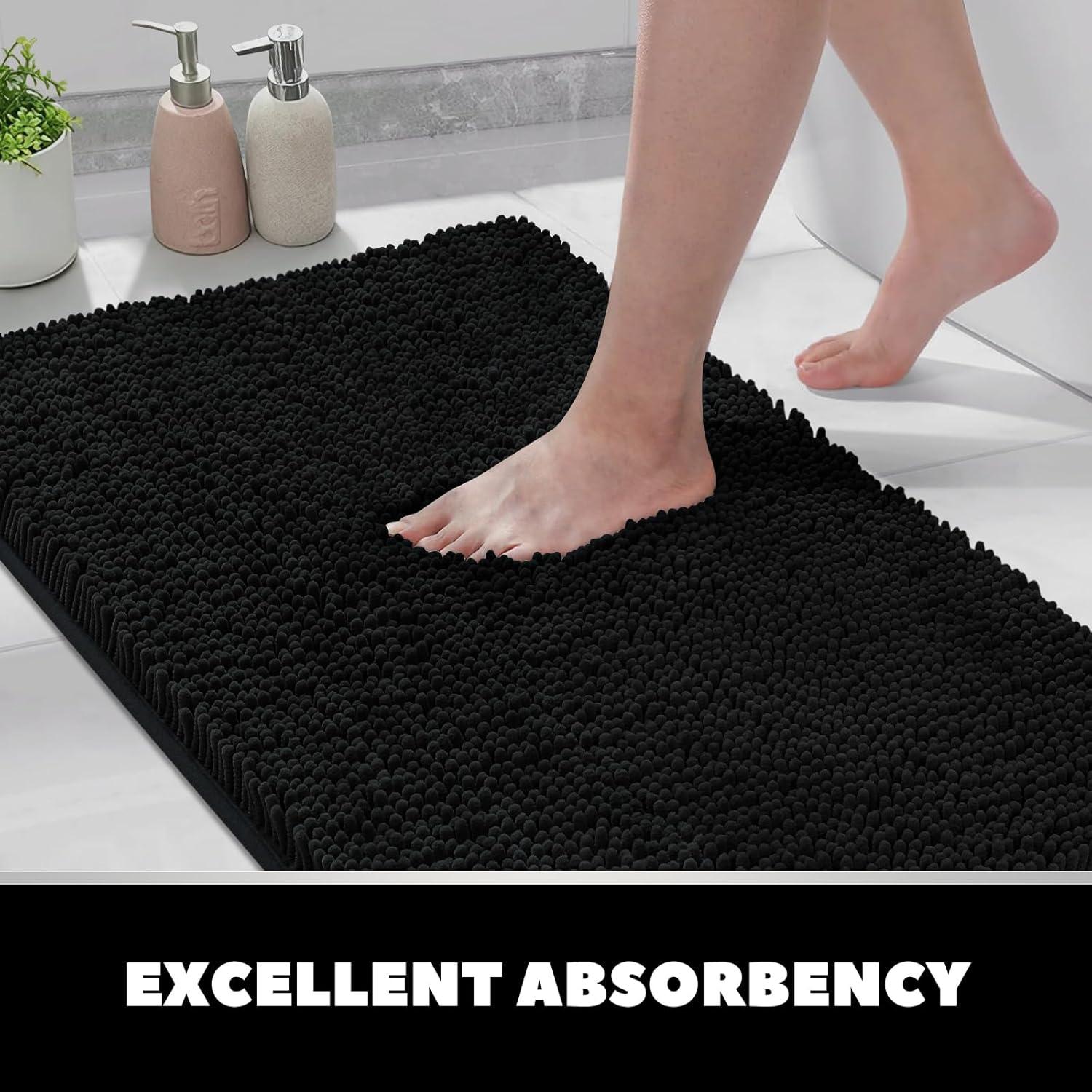 Juego de Alfombrillas de Baño 3 Piezas Hbsmat Chenille Negro