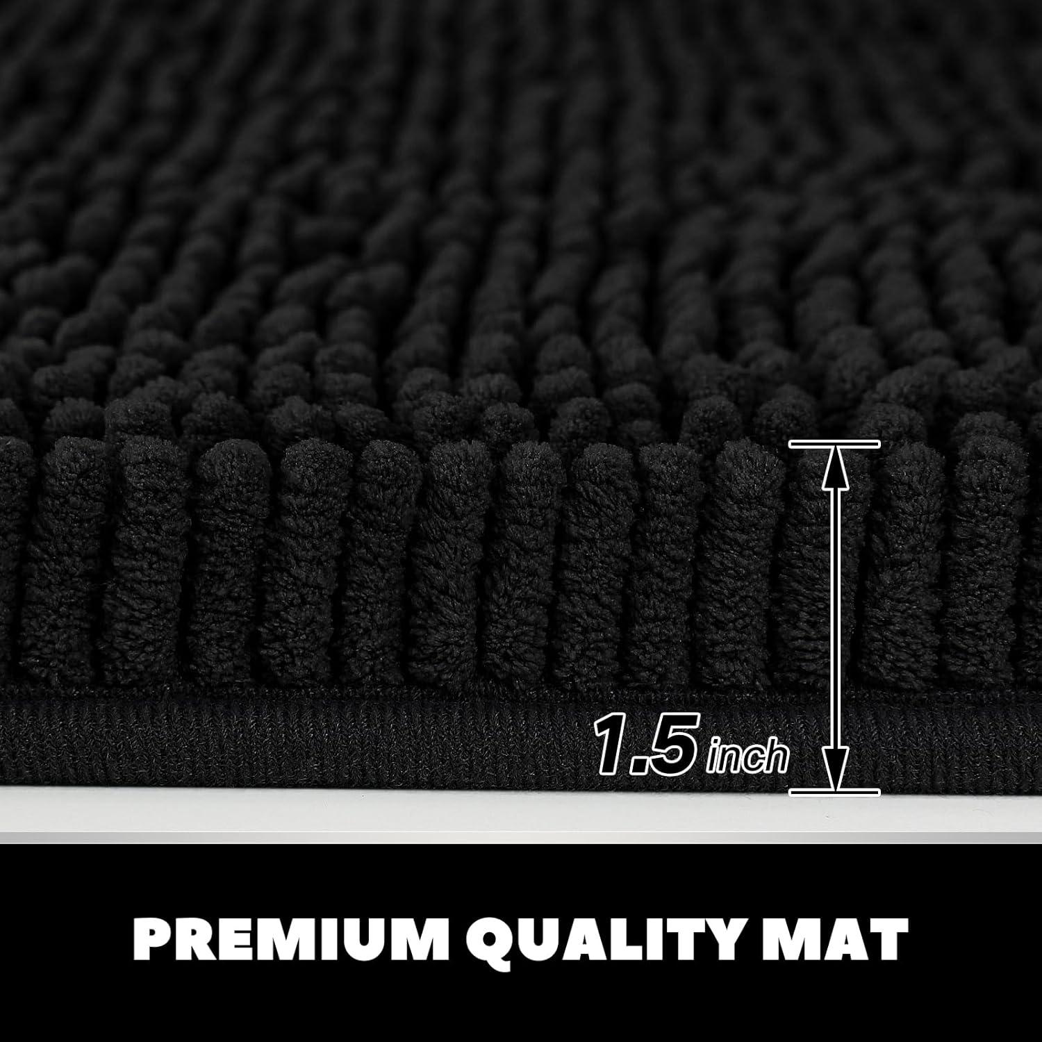 Juego de Alfombrillas de Baño 3 Piezas Hbsmat Chenille Negro