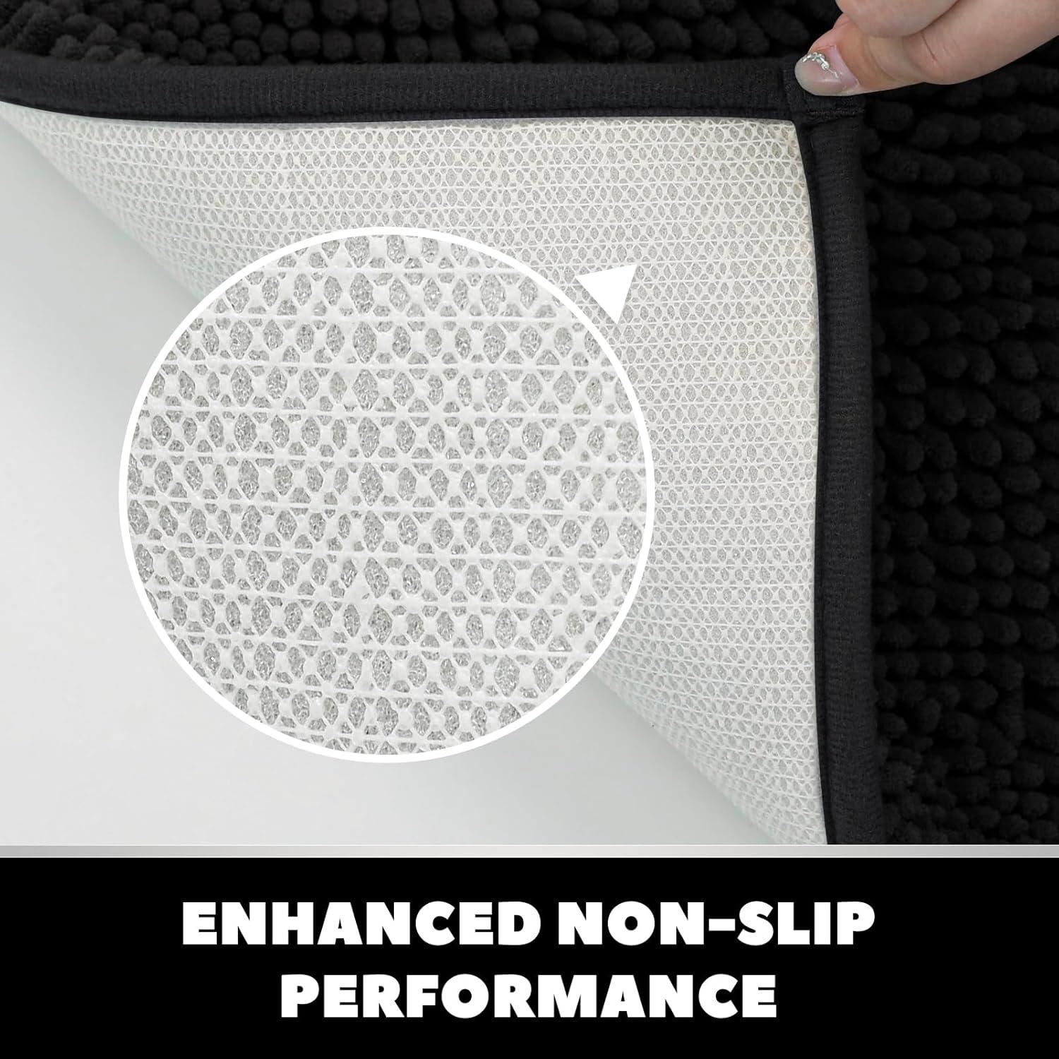 Juego de Alfombrillas de Baño 3 Piezas Hbsmat Chenille Negro