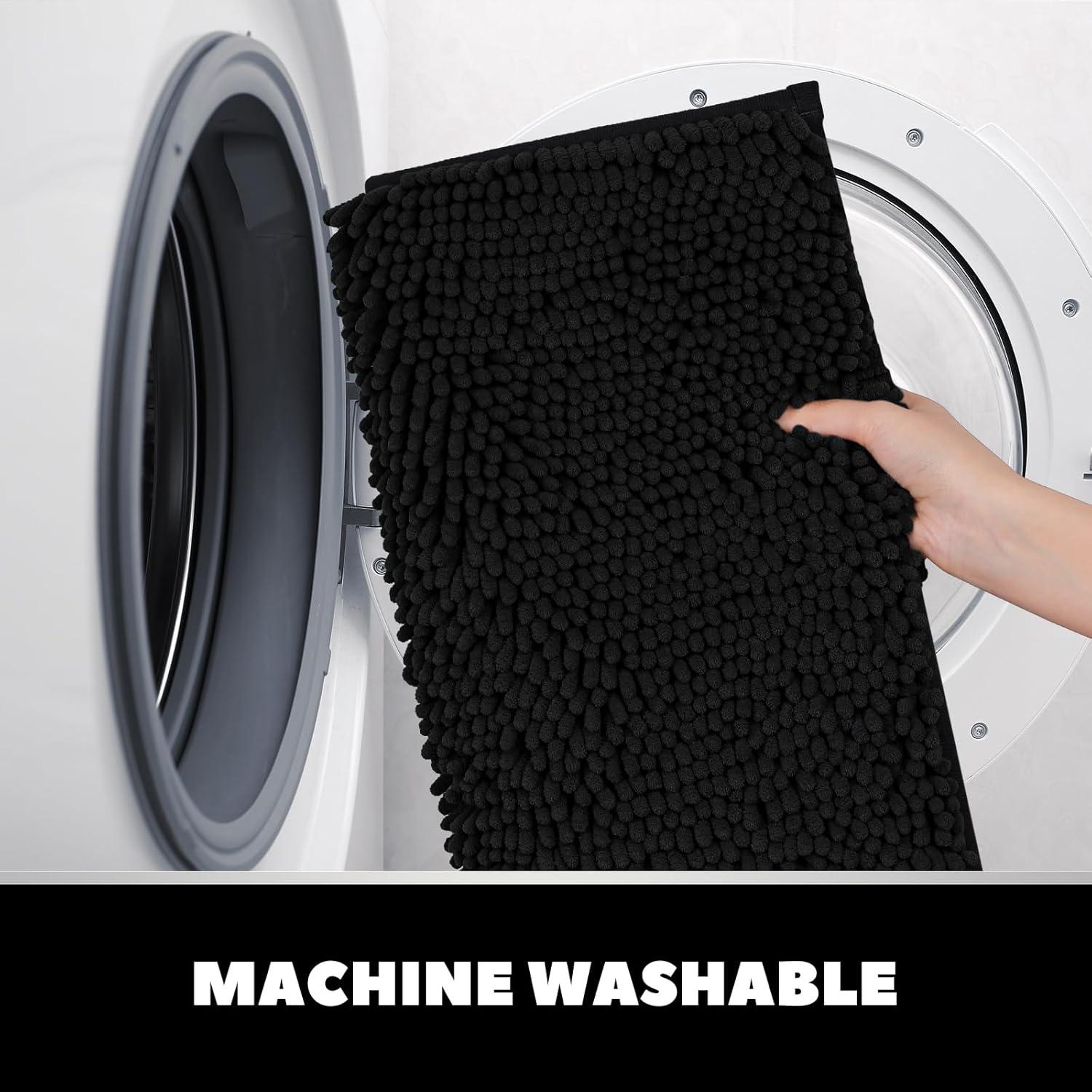 Juego de Alfombrillas de Baño 3 Piezas Hbsmat Chenille Negro