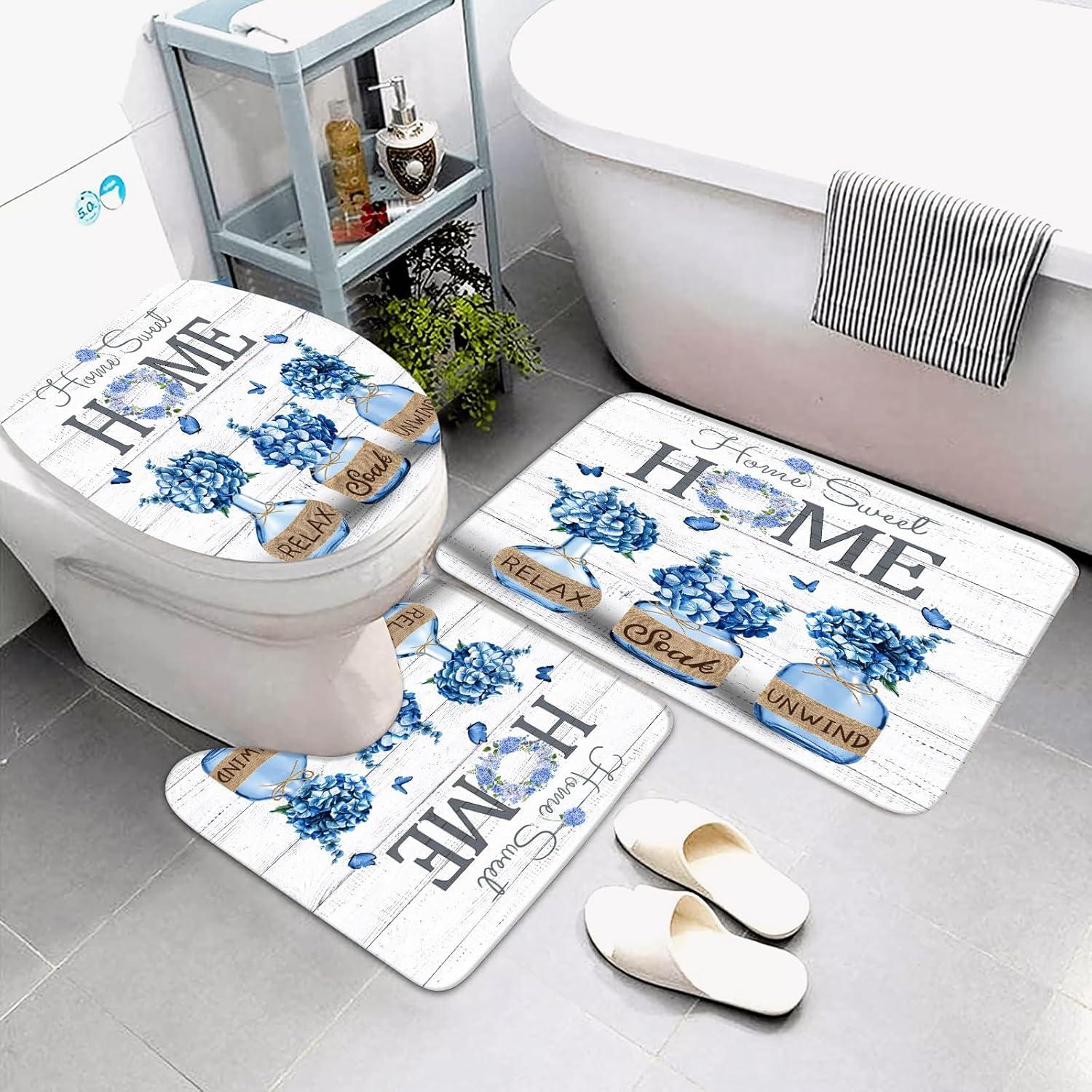 Conjunto de Cortina de Ducha ALEXEX 4 Piezas Azul Floral 182.88 cm