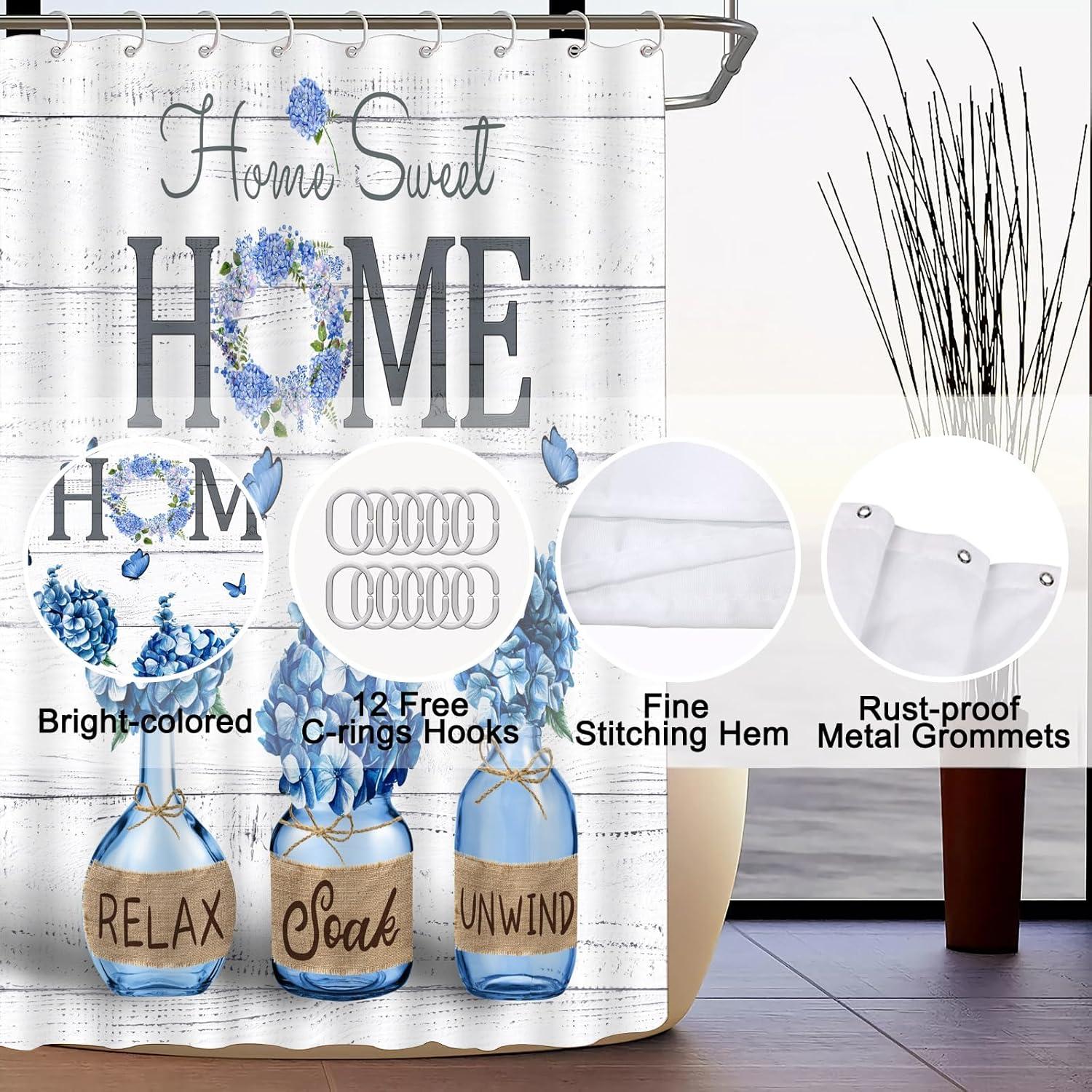 Conjunto de Cortina de Ducha ALEXEX 4 Piezas Azul Floral 182.88 cm