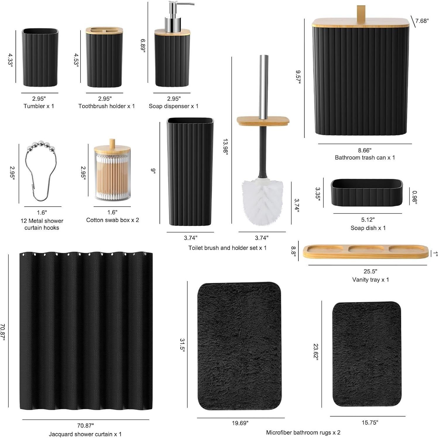 Juego de Accesorios de Baño Z ZONAMA 24 Piezas Negro