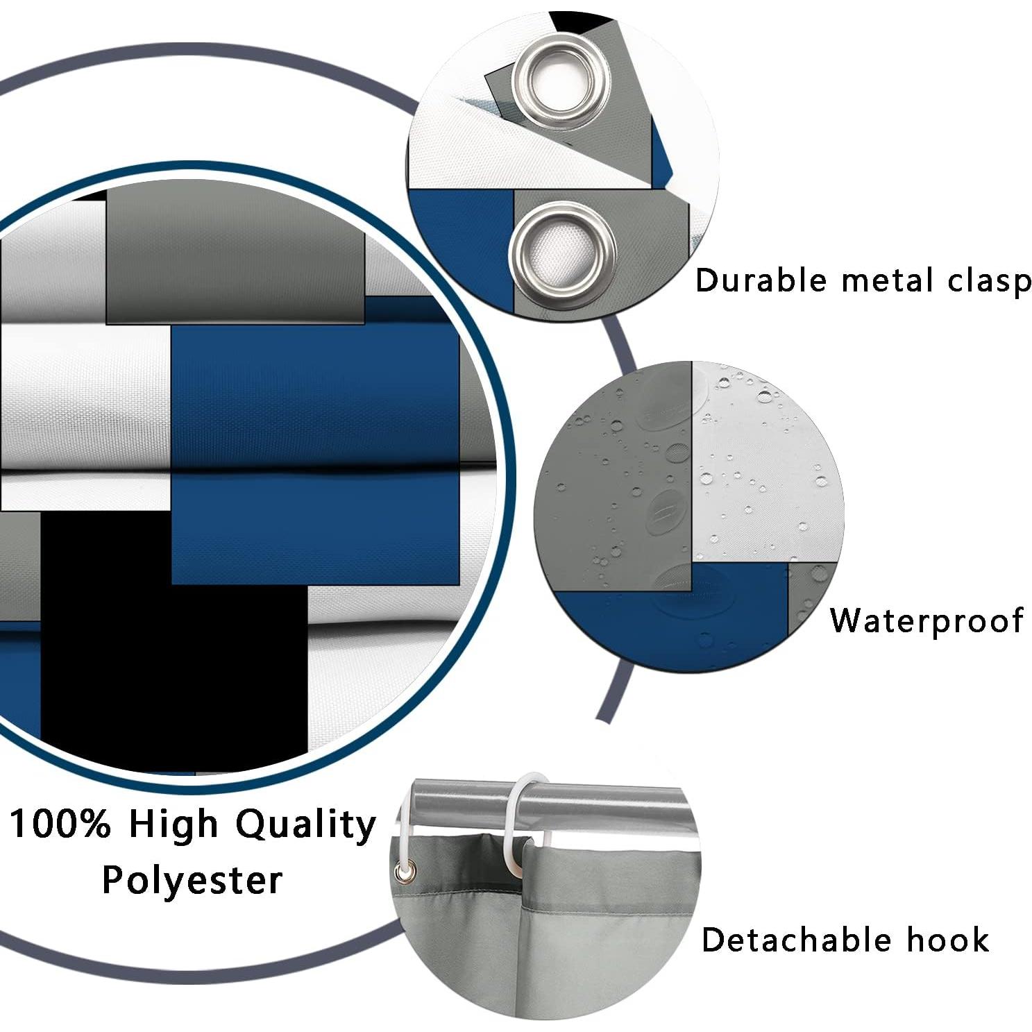 Conjunto de baño 4 piezas ENYORSEL azul con cortina y alfombrillas