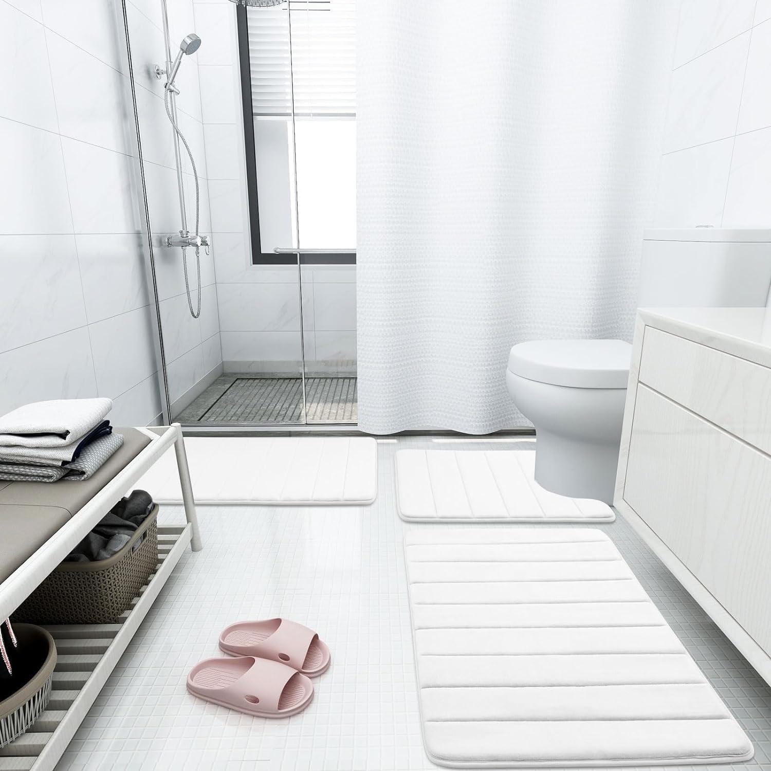 Conjunto 3 Alfombrillas de Baño Buganda Espuma Memoria Blanco