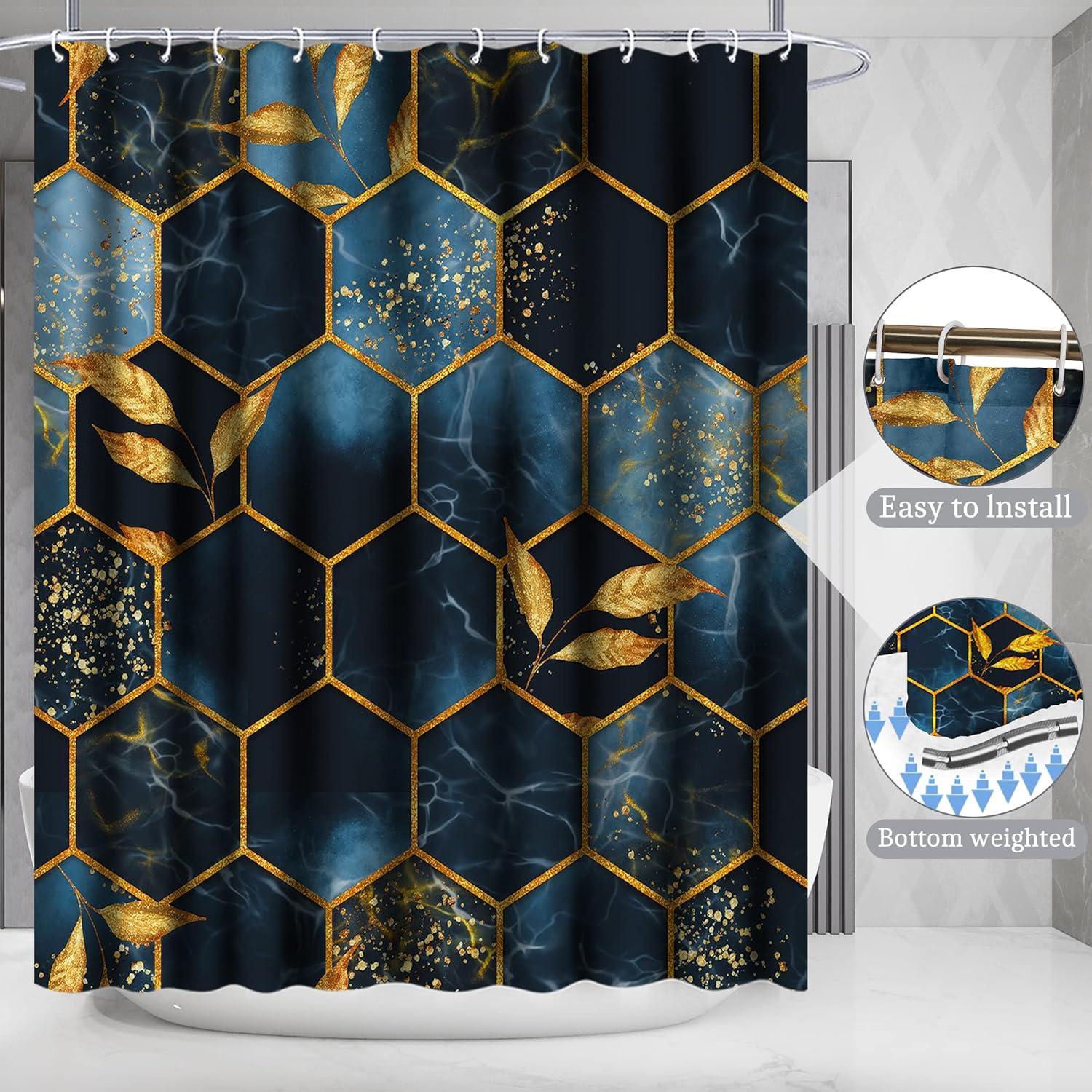 Conjunto de Cortina de Ducha Poedist 4 Piezas Mármoles Azul