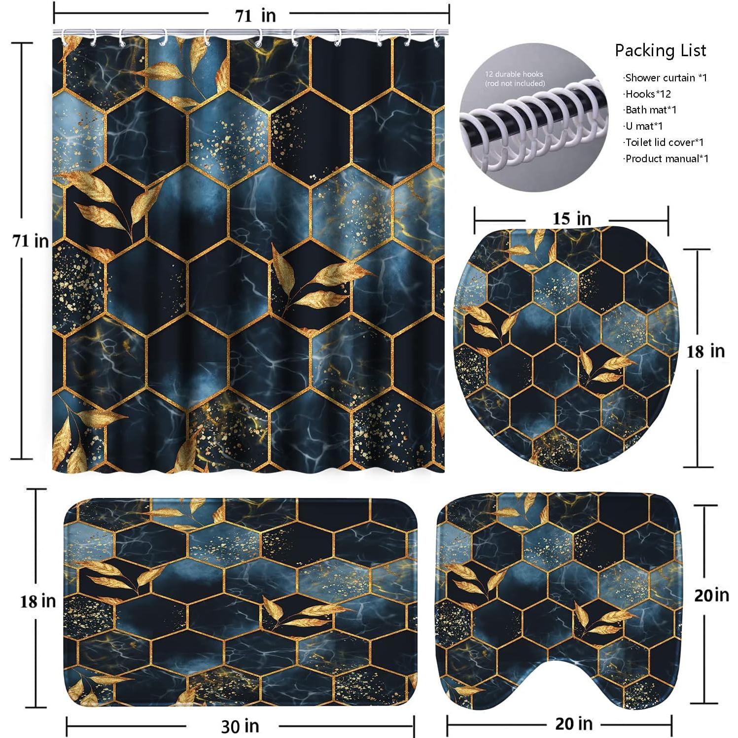 Conjunto de Cortina de Ducha Poedist 4 Piezas Mármoles Azul