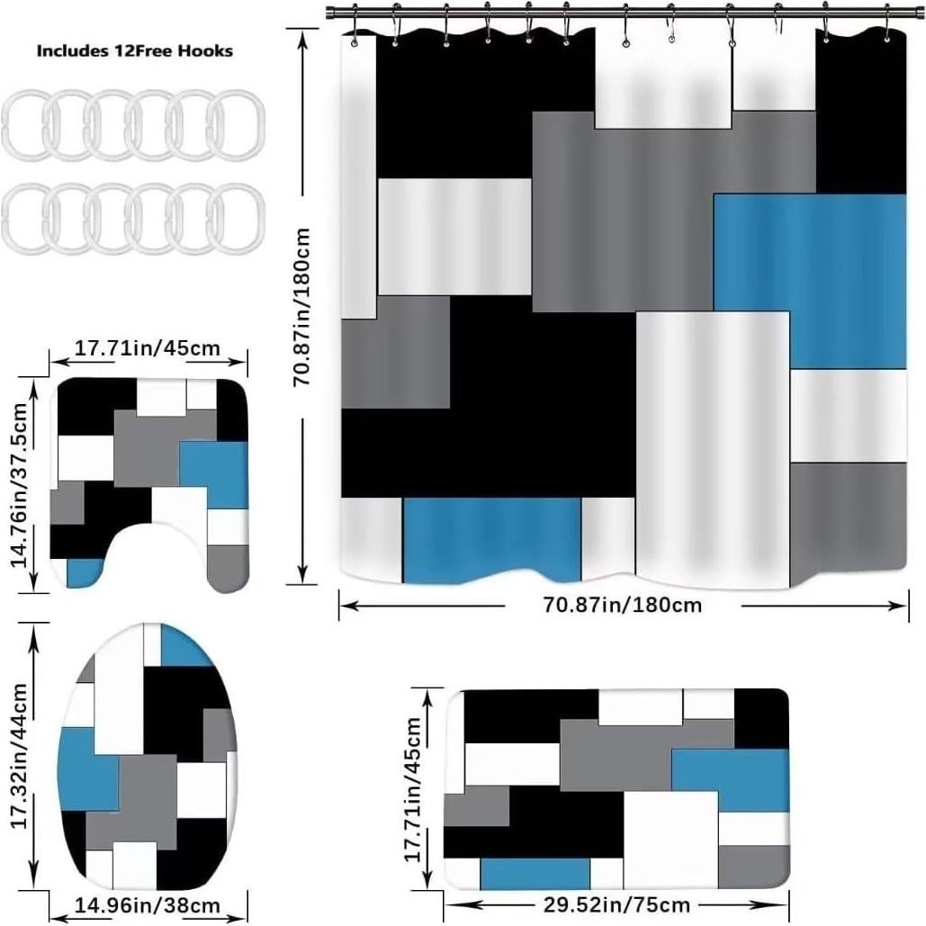 Conjunto de Cortinas de Ducha Geométricas Yizheer 180x180cm