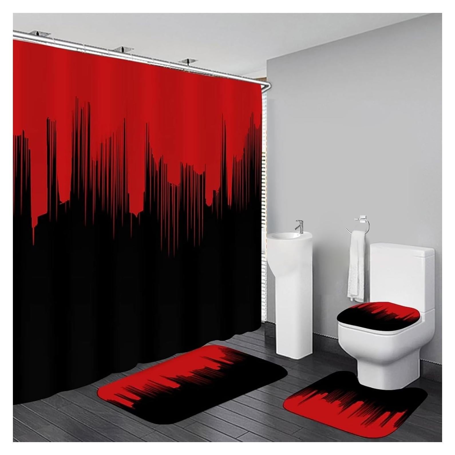 Conjunto de Cortinas de Ducha Yddsky 4 Piezas Rojo y Negro