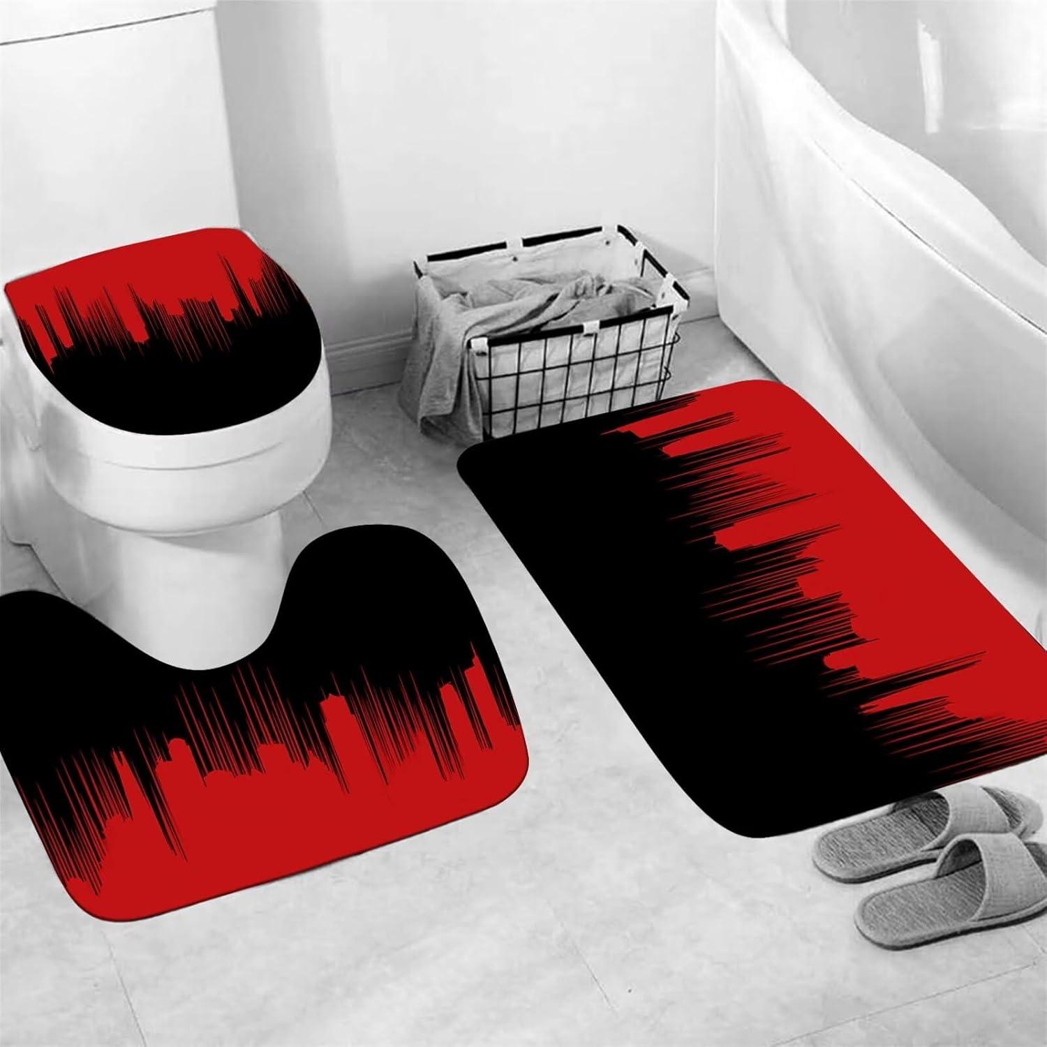 Conjunto de Cortinas de Ducha Yddsky 4 Piezas Rojo y Negro