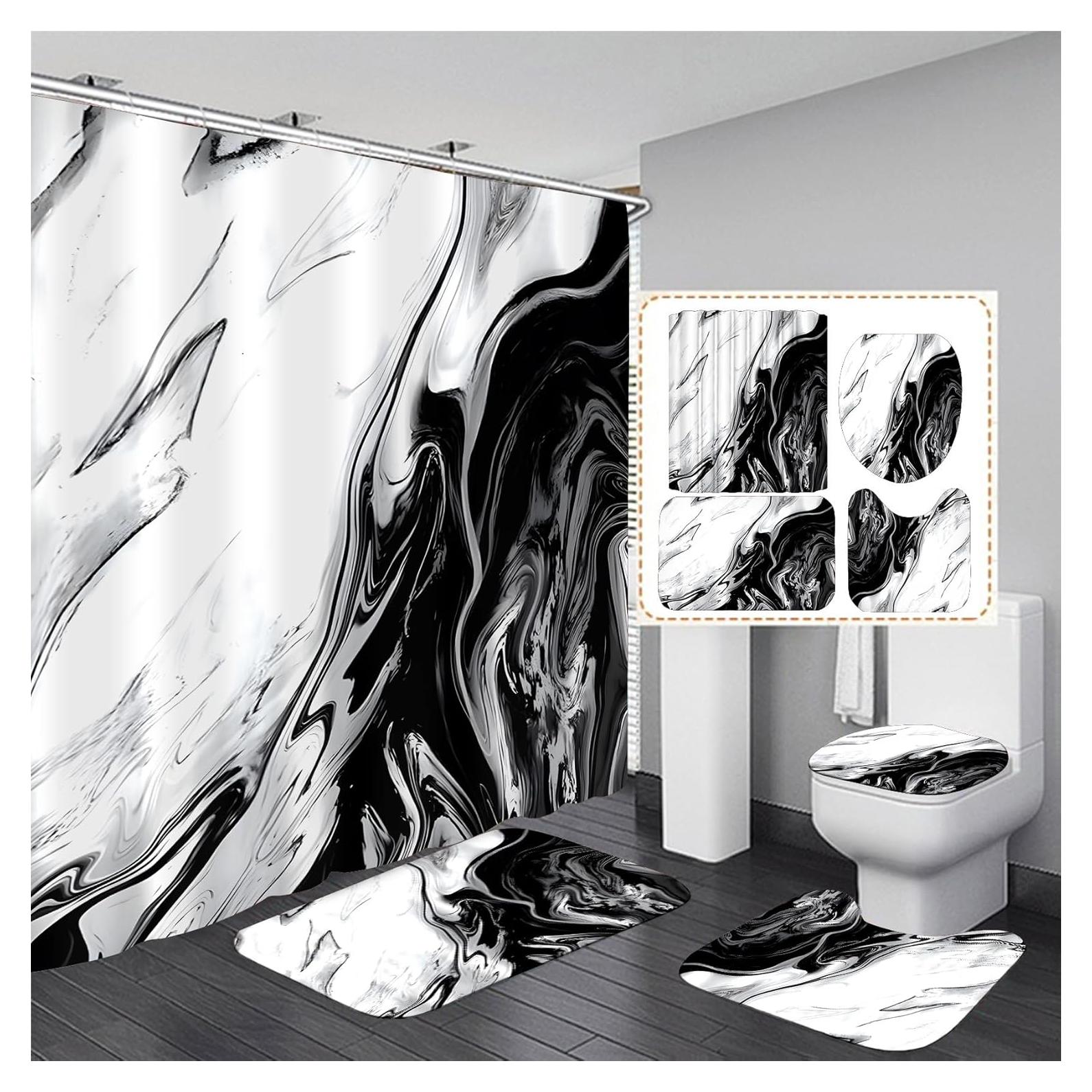 Conjunto de Baño Nkzply Cortina de Ducha 180x180cm y Alfombrillas