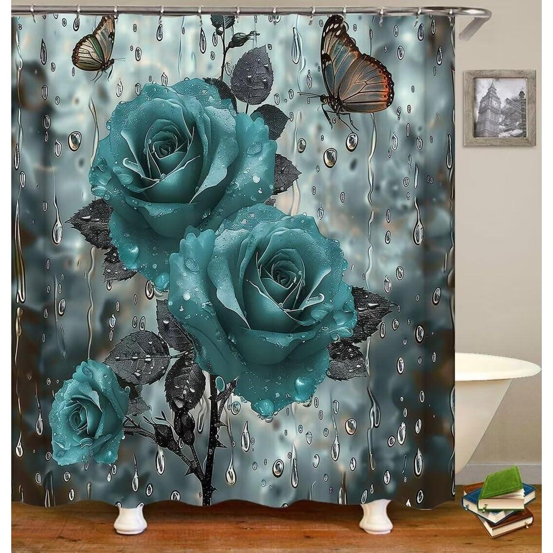 Cortina de Ducha Yizheer Rosa Teal 180x180 cm + Alfombrillas