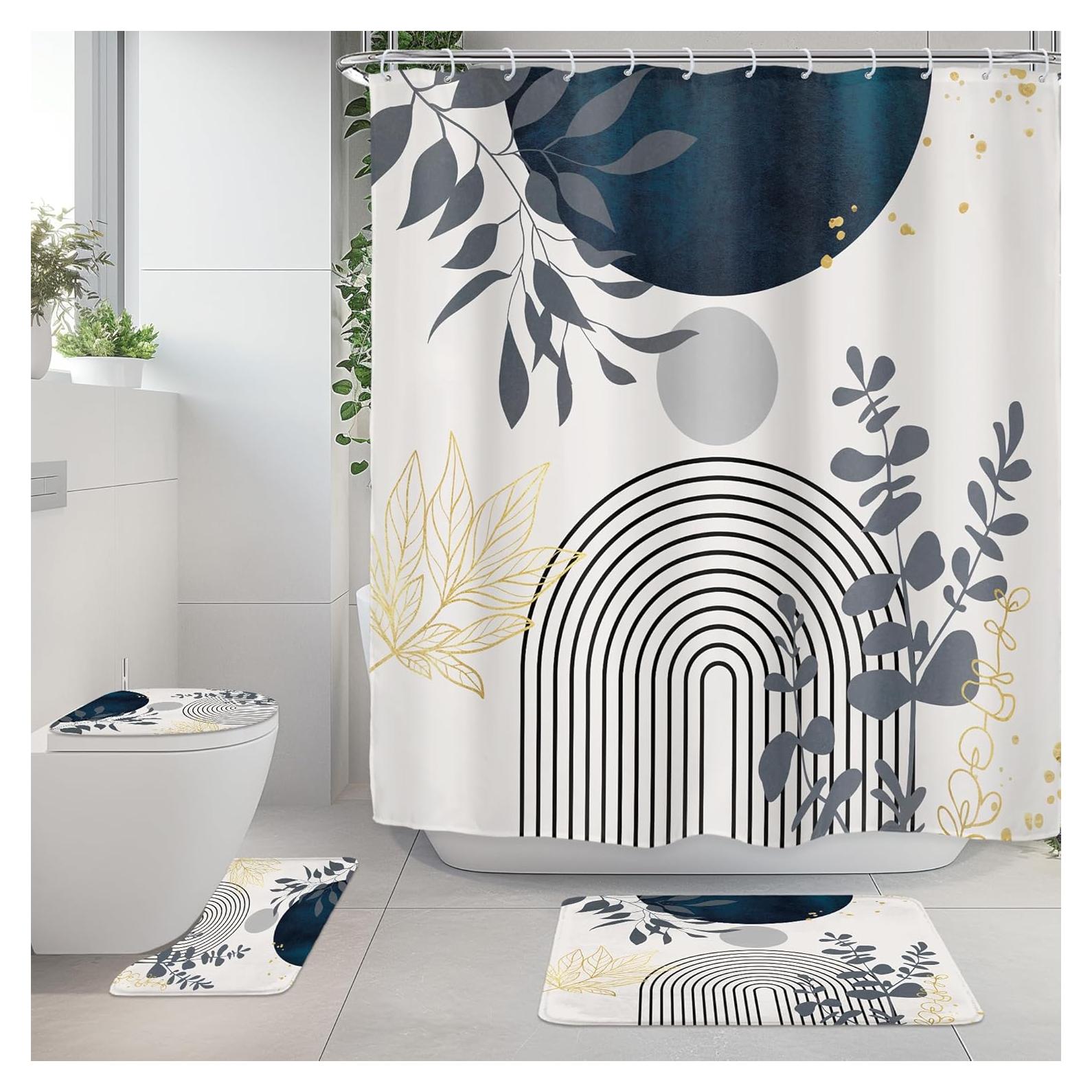 Set de Cortina de Ducha Riyidecor 4 Piezas Azul Marino