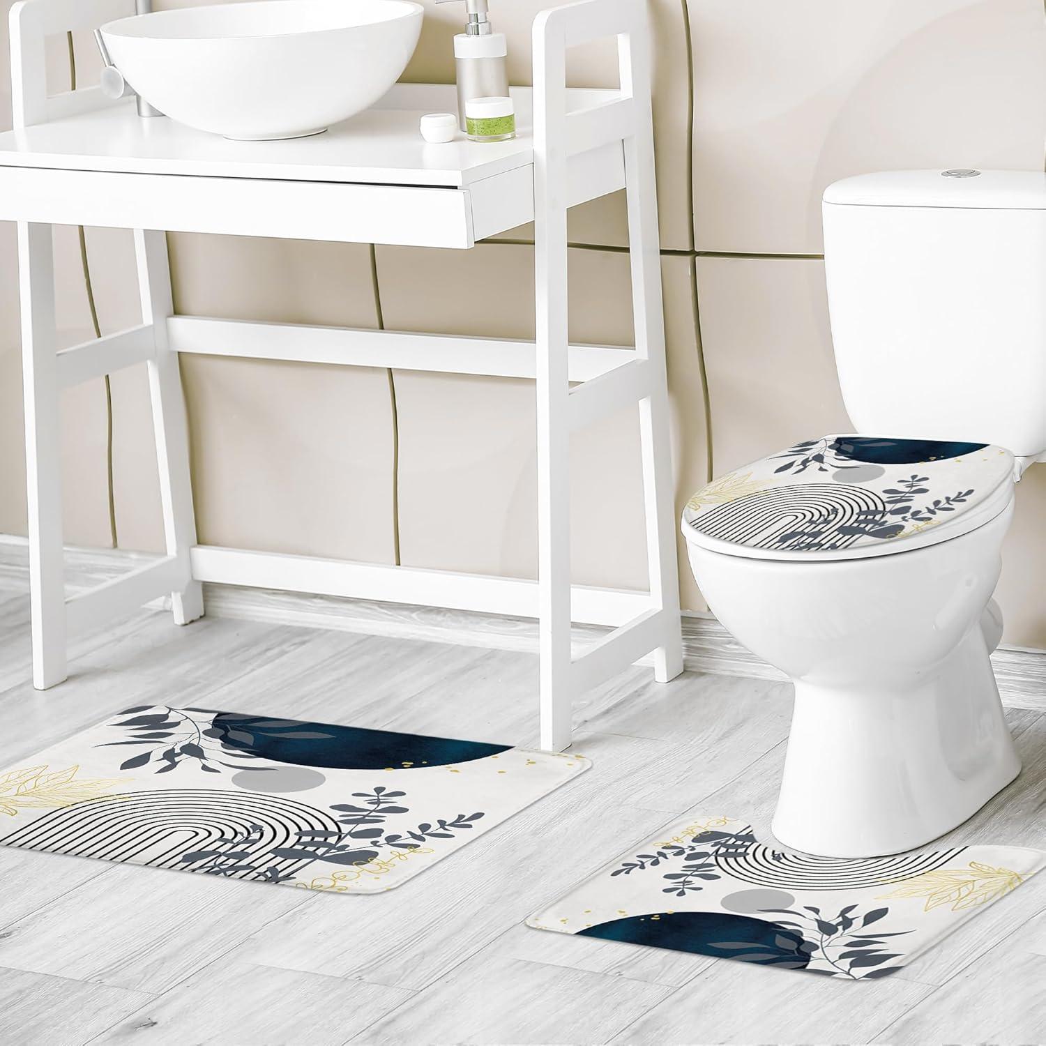 Set de Cortina de Ducha Riyidecor 4 Piezas Azul Marino