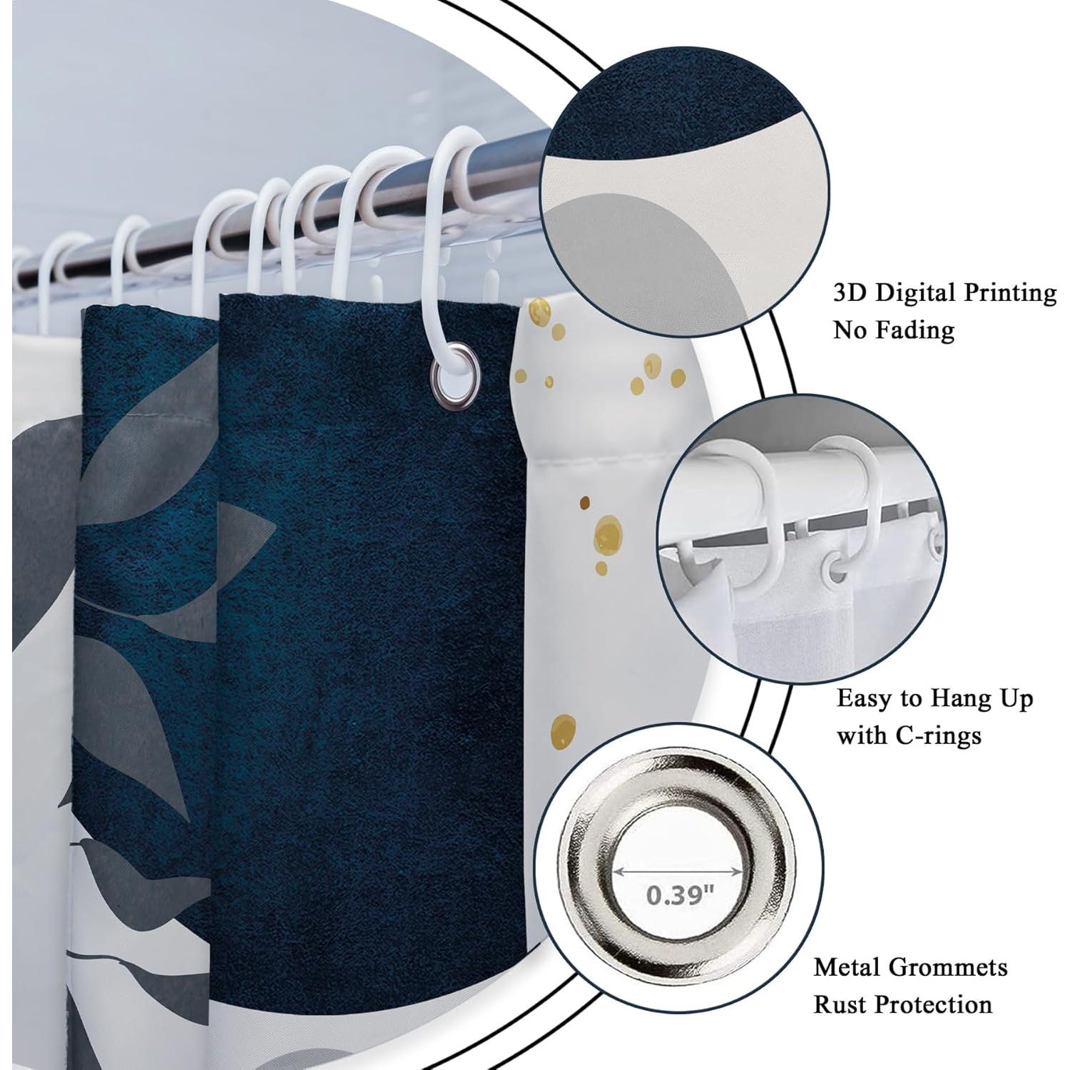 Set de Cortina de Ducha Riyidecor 4 Piezas Azul Marino