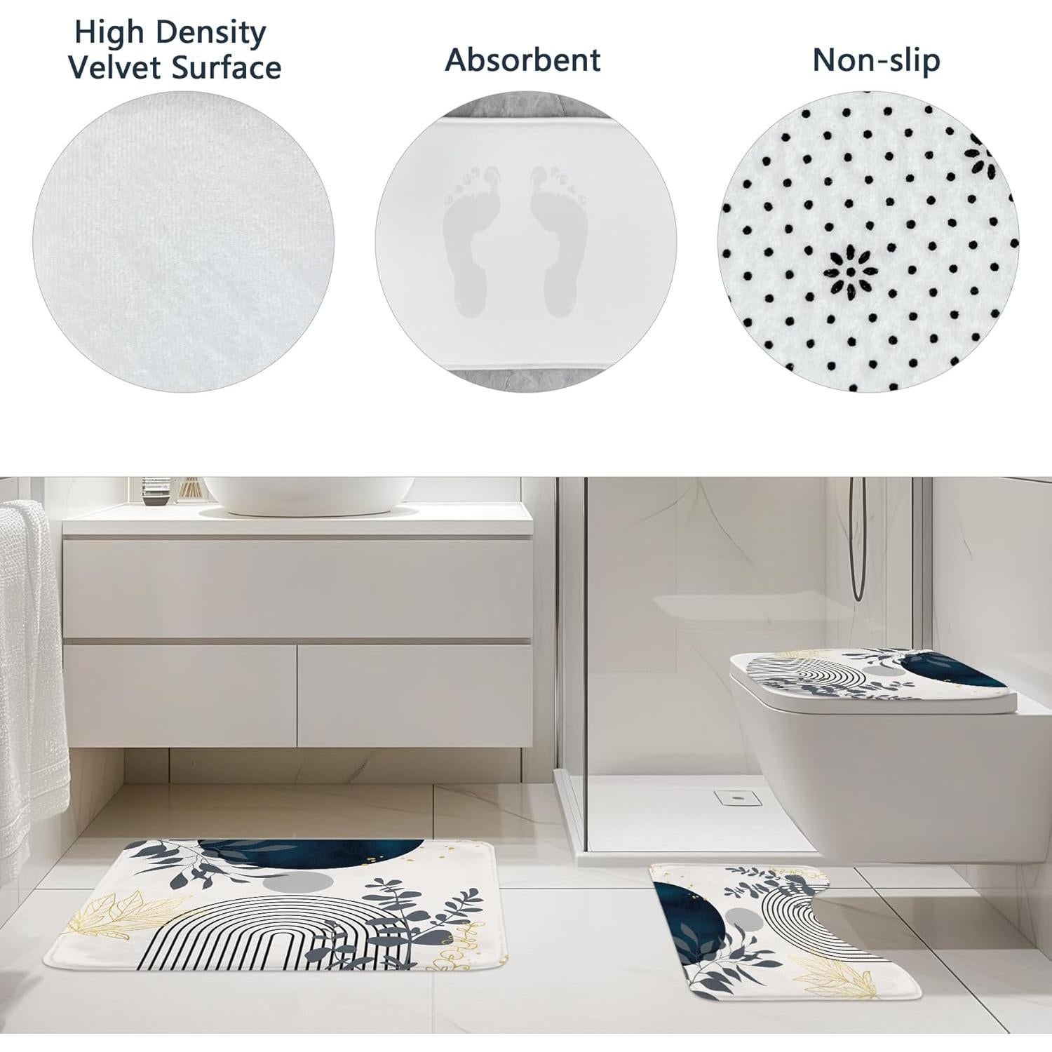 Set de Cortina de Ducha Riyidecor 4 Piezas Azul Marino