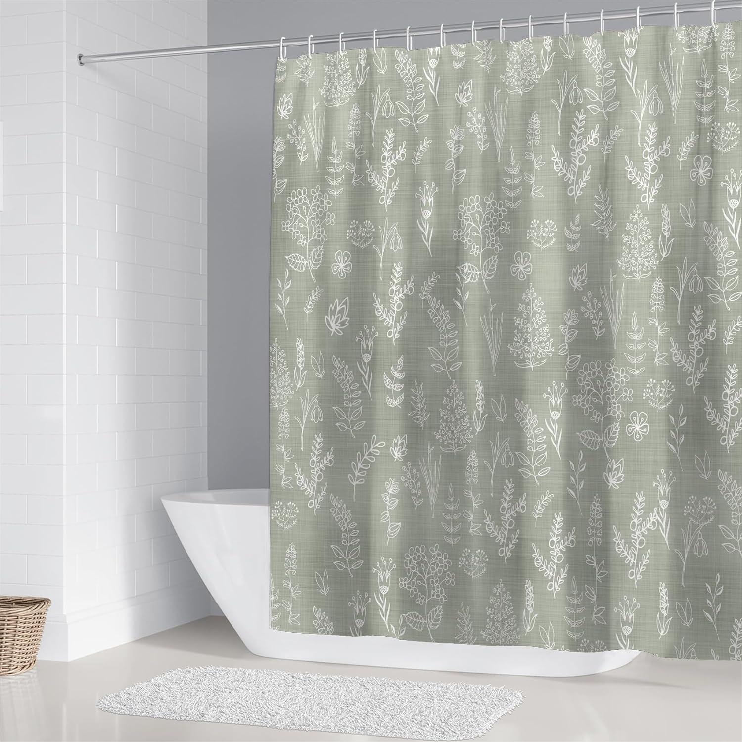 Juego de Cortinas de Ducha Chrainy 4 Piezas Verde Floral