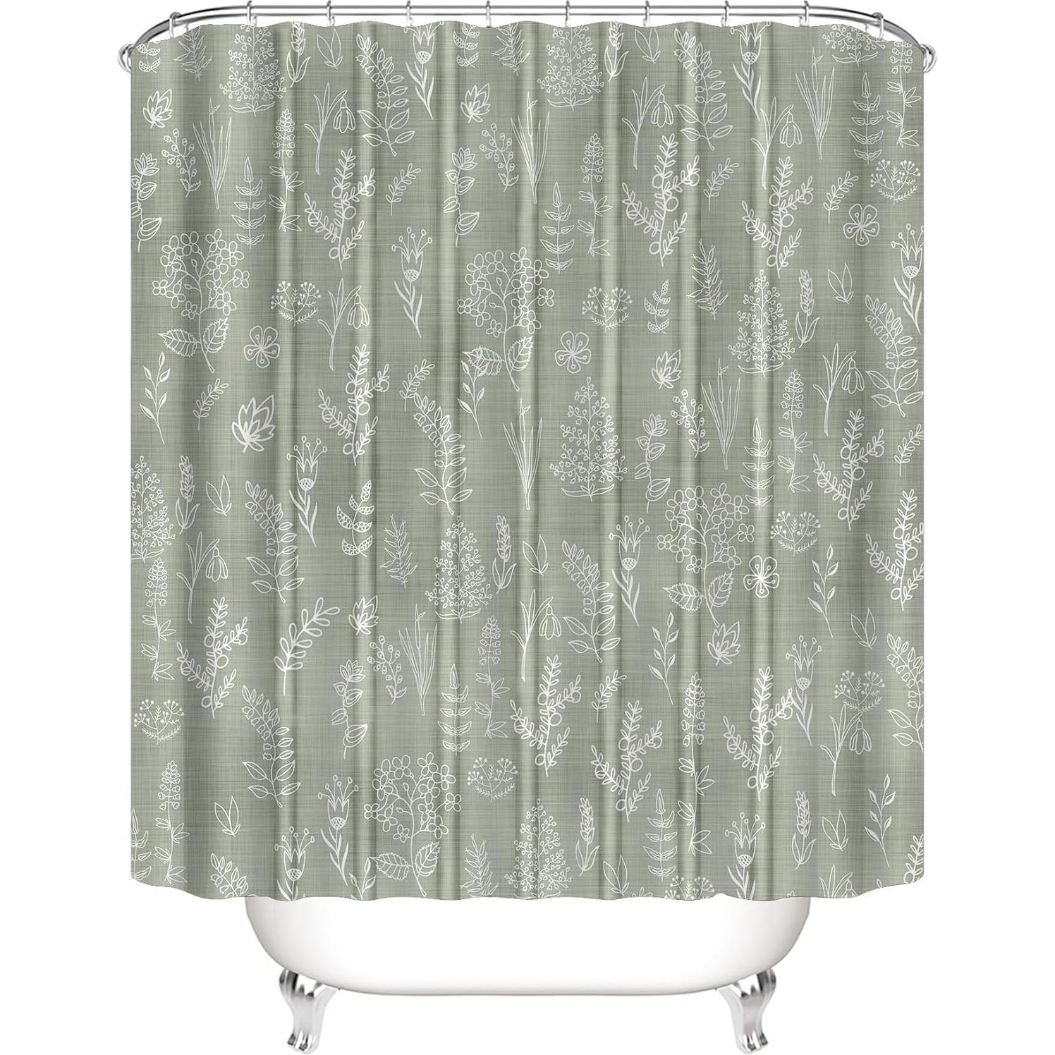 Juego de Cortinas de Ducha Chrainy 4 Piezas Verde Floral