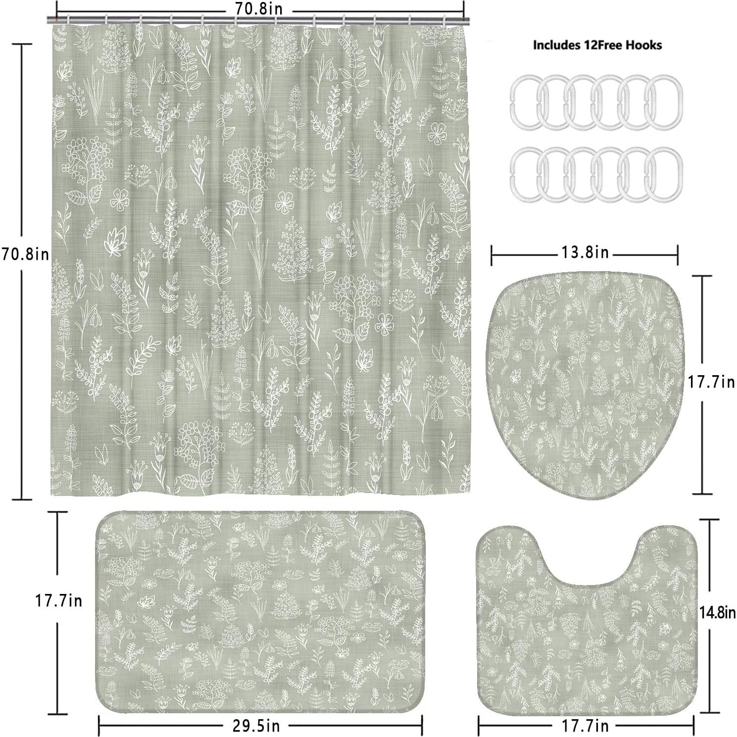 Juego de Cortinas de Ducha Chrainy 4 Piezas Verde Floral
