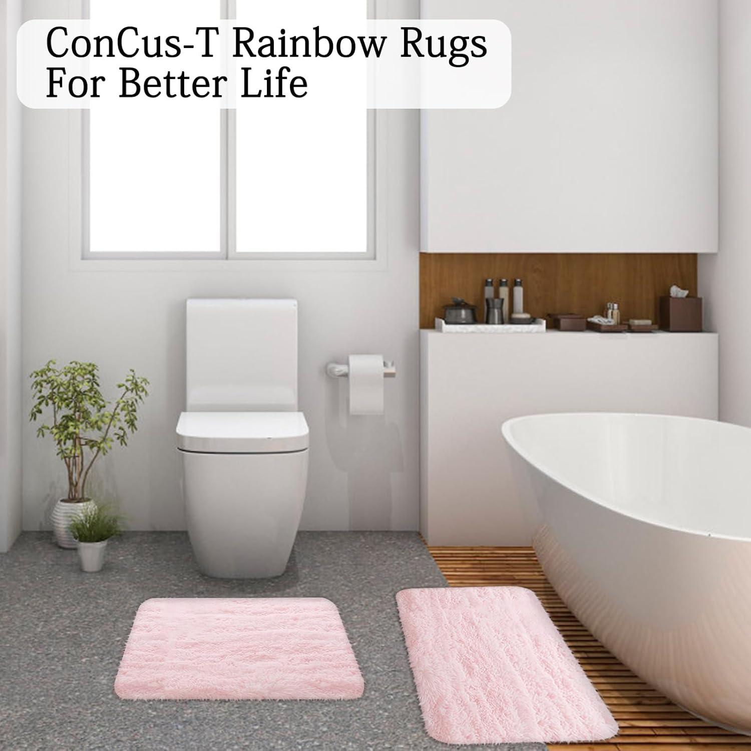 Alfombra de Baño Rosa Shaggy ConCus-T 2 Piezas 61x41 cm