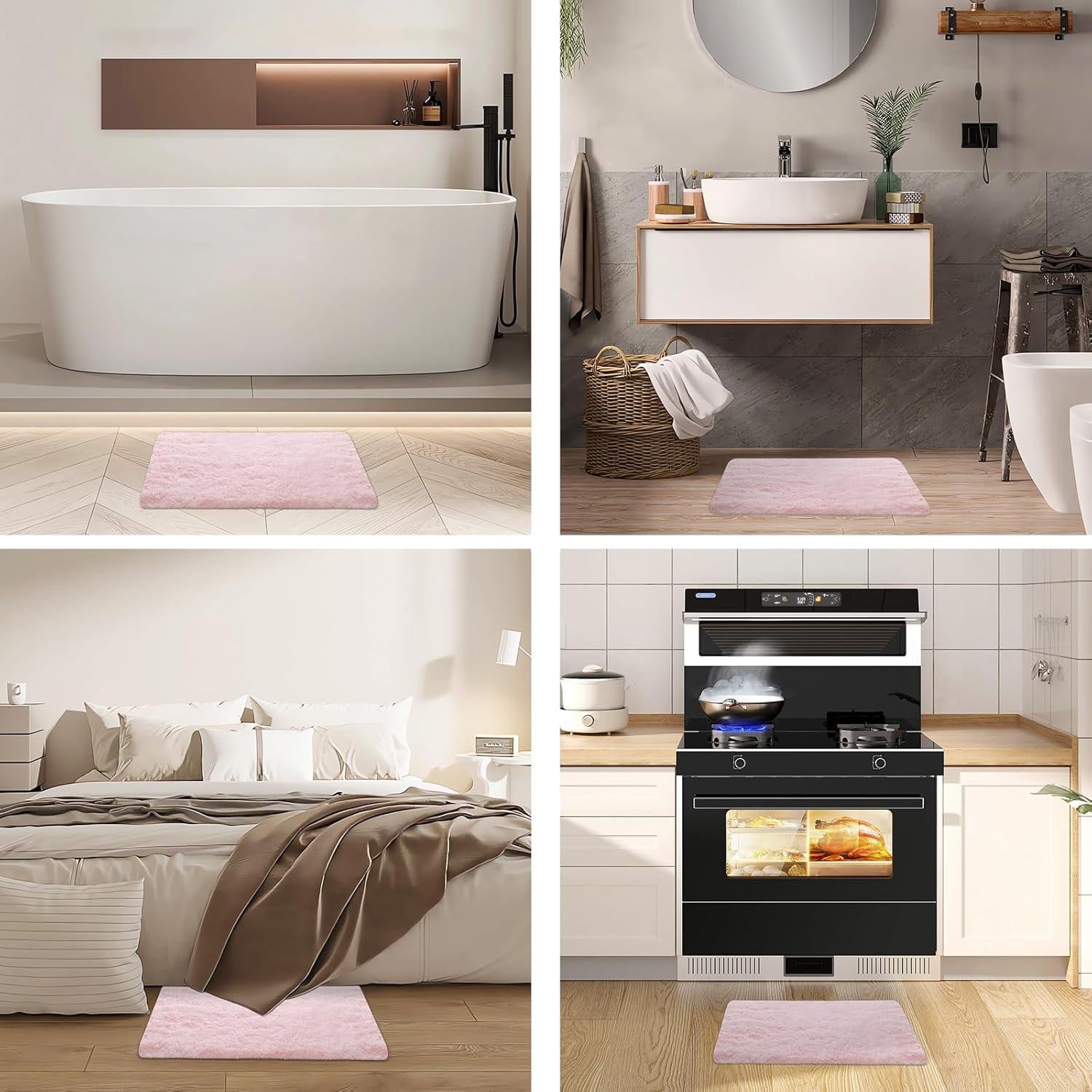 Alfombra de Baño Rosa Shaggy ConCus-T 2 Piezas 61x41 cm