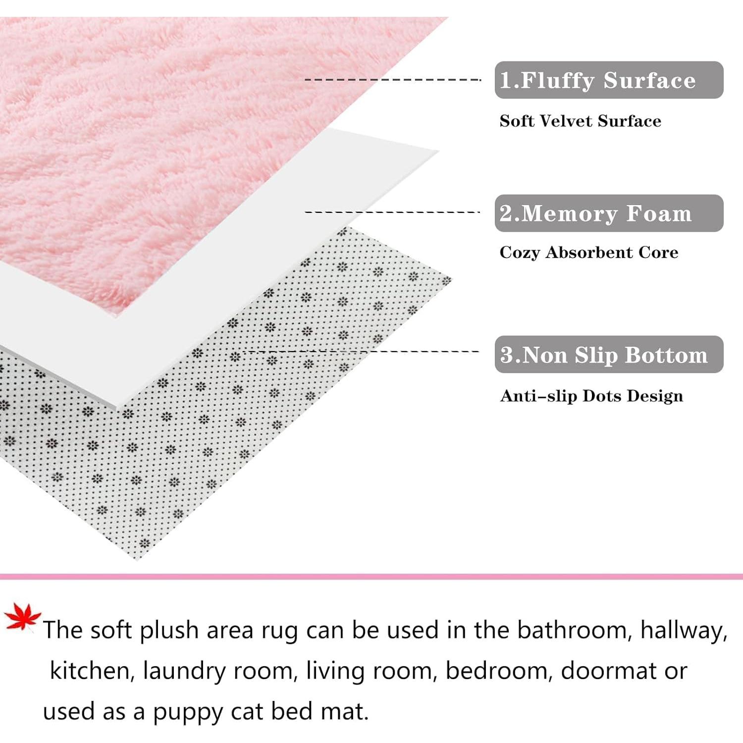 Alfombra de Baño Rosa Shaggy ConCus-T 2 Piezas 61x41 cm