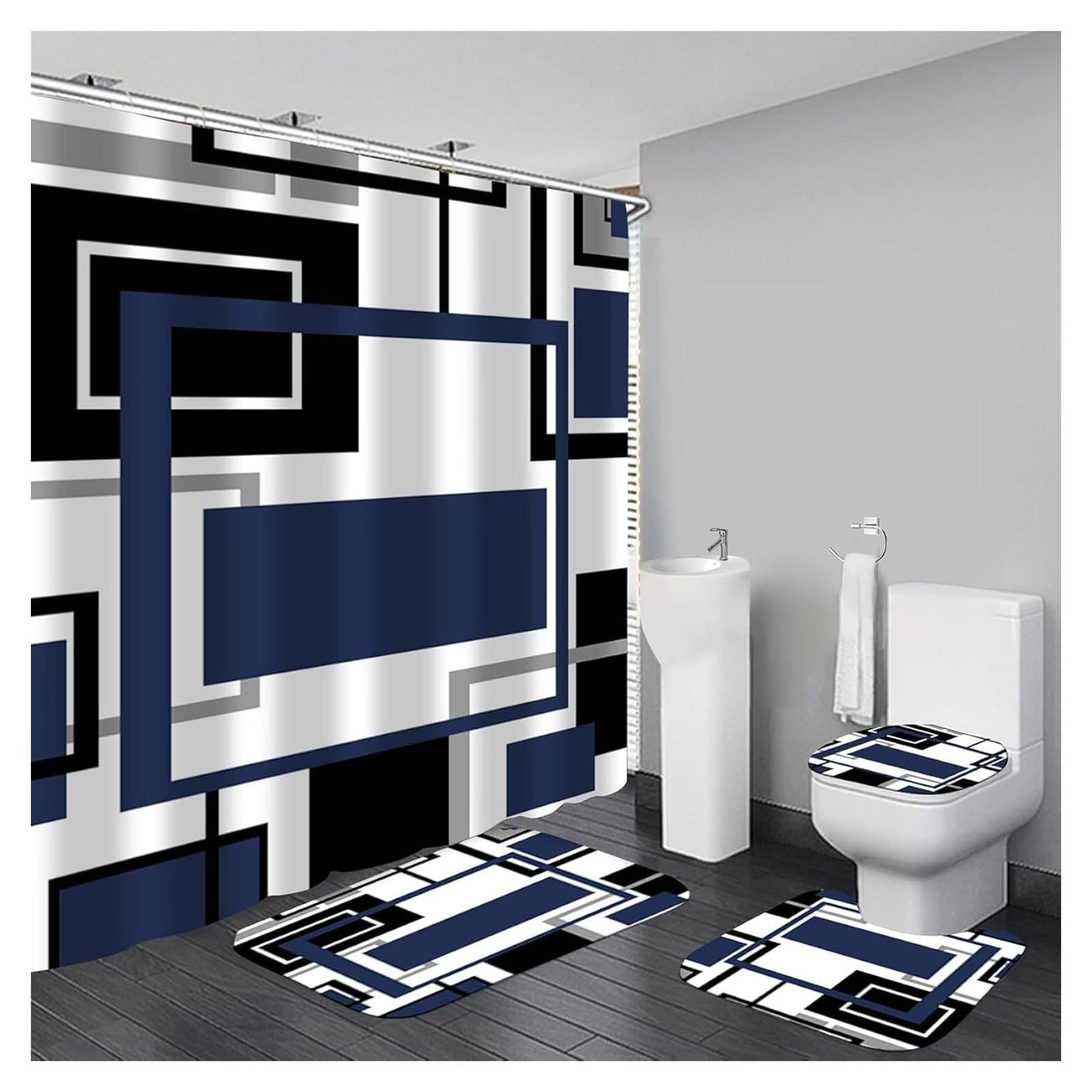 Conjunto de baño moderno Yddsky 4 piezas azul geométrico