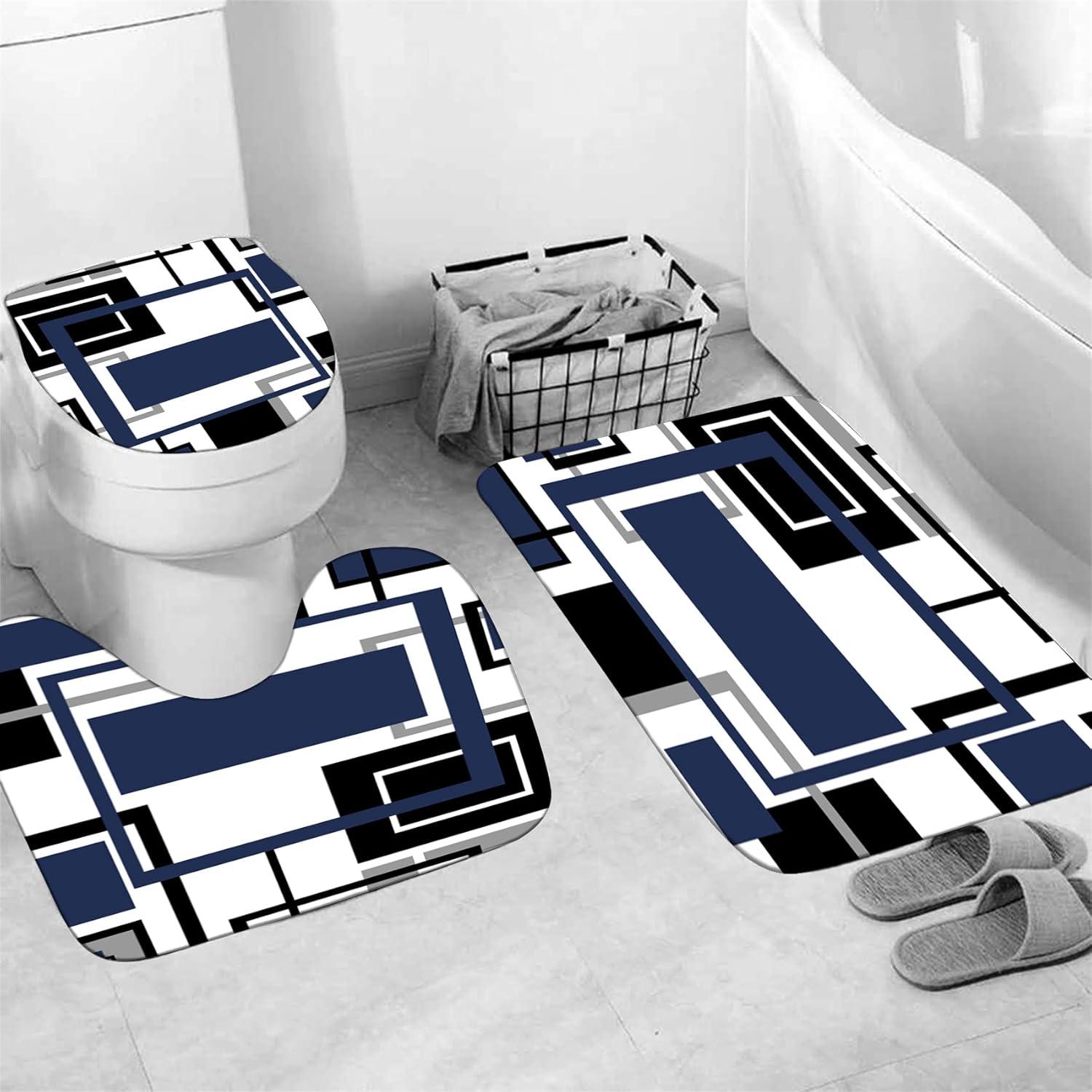 Conjunto de baño moderno Yddsky 4 piezas azul geométrico