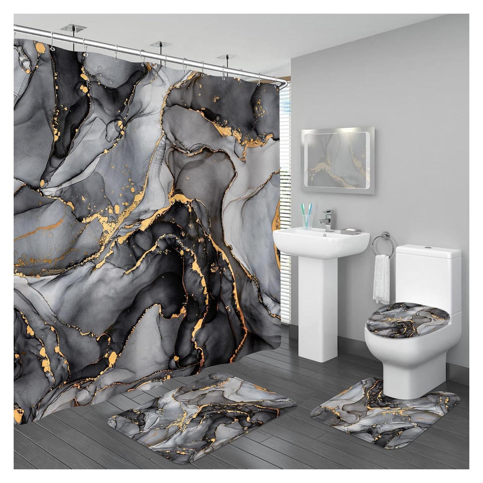 Conjunto de baño 4 piezas BayNook mármol negro y gris